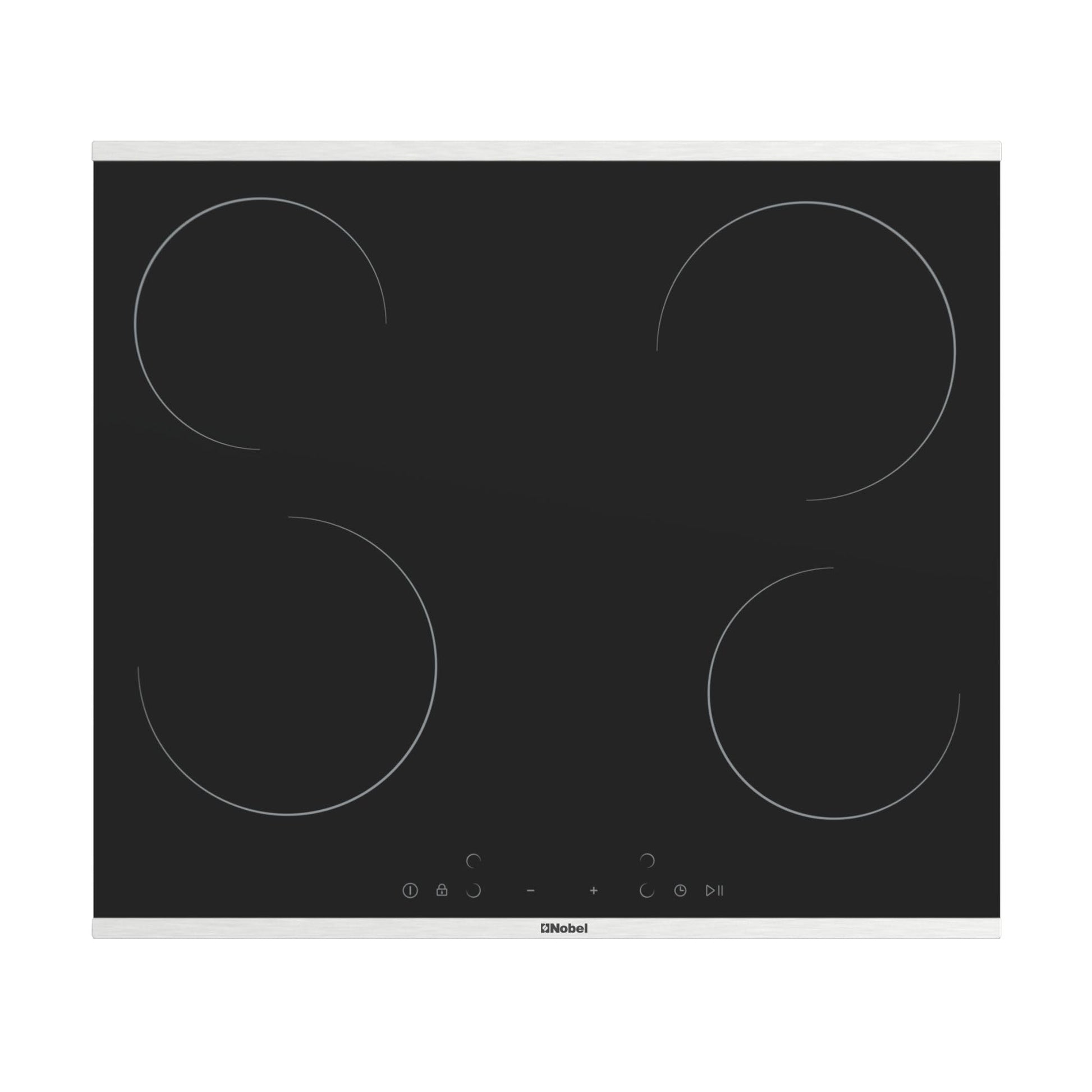 Nobel 60cm Built-in Hobs, Vitroceramic (Hilight), 4 Cooking Zones, 10 Power Levels, Touch Control, Child Safety Lock, Energy Saving, Heat Sensor, Quick Power Setting NBH6041V Black-1