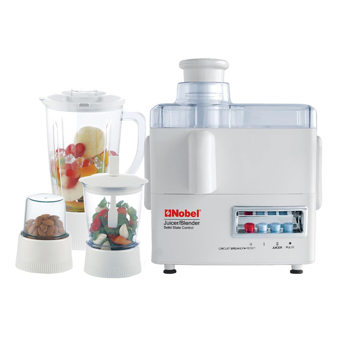 Nobel 4 in 1 Juicer and Food Factory with 1 Litre Capacity and has Spinner Chopper & Dry Mill 400W 2 Speed - Pulse Grinder, Chopper, Blender, Juicer, Unbreakable Jar & Anti Slip Feet NJ176G4 White-1