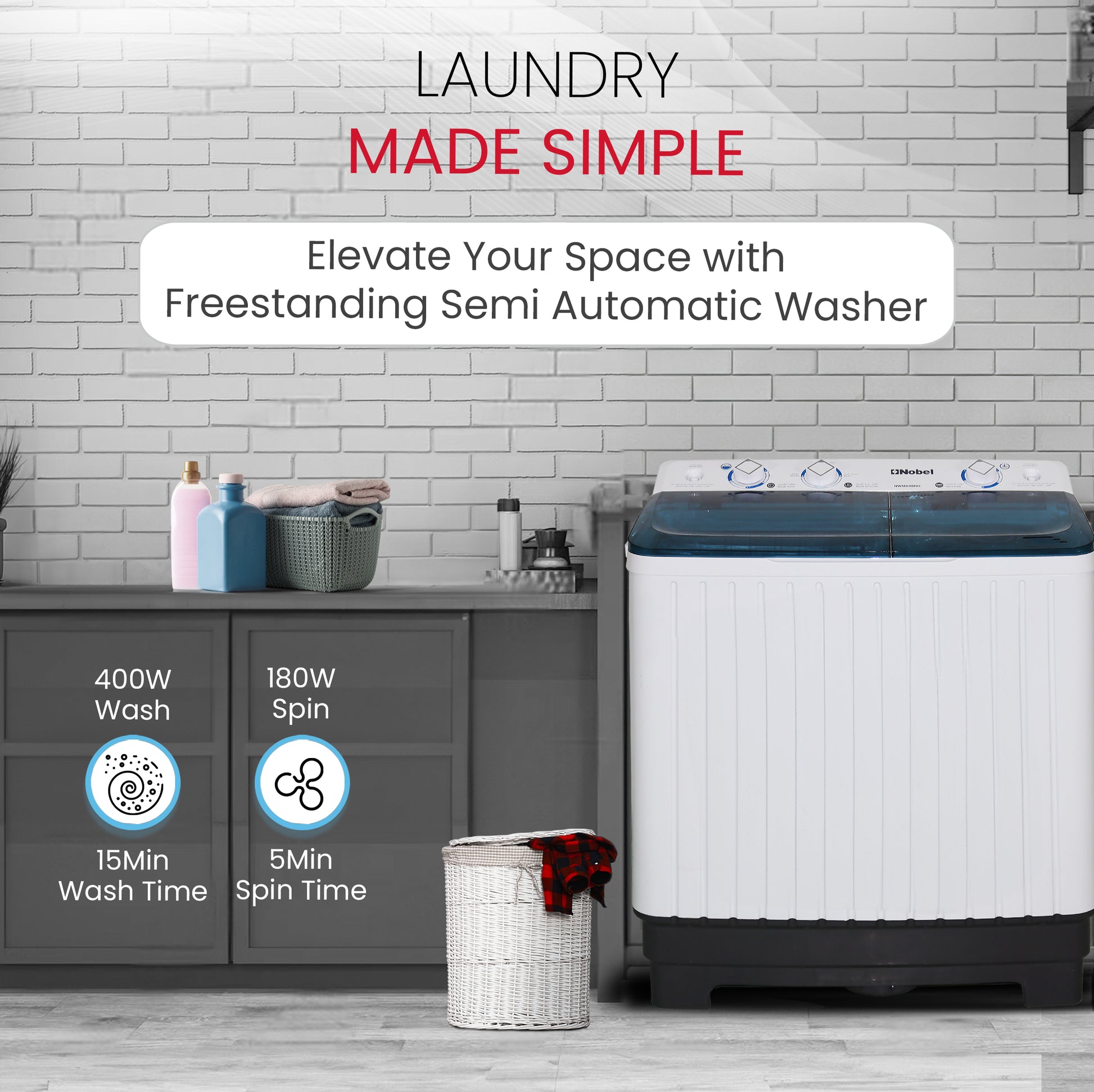 Twin Tub Semi Auto Washer White 6.5 Kgs - NWM600RH-5