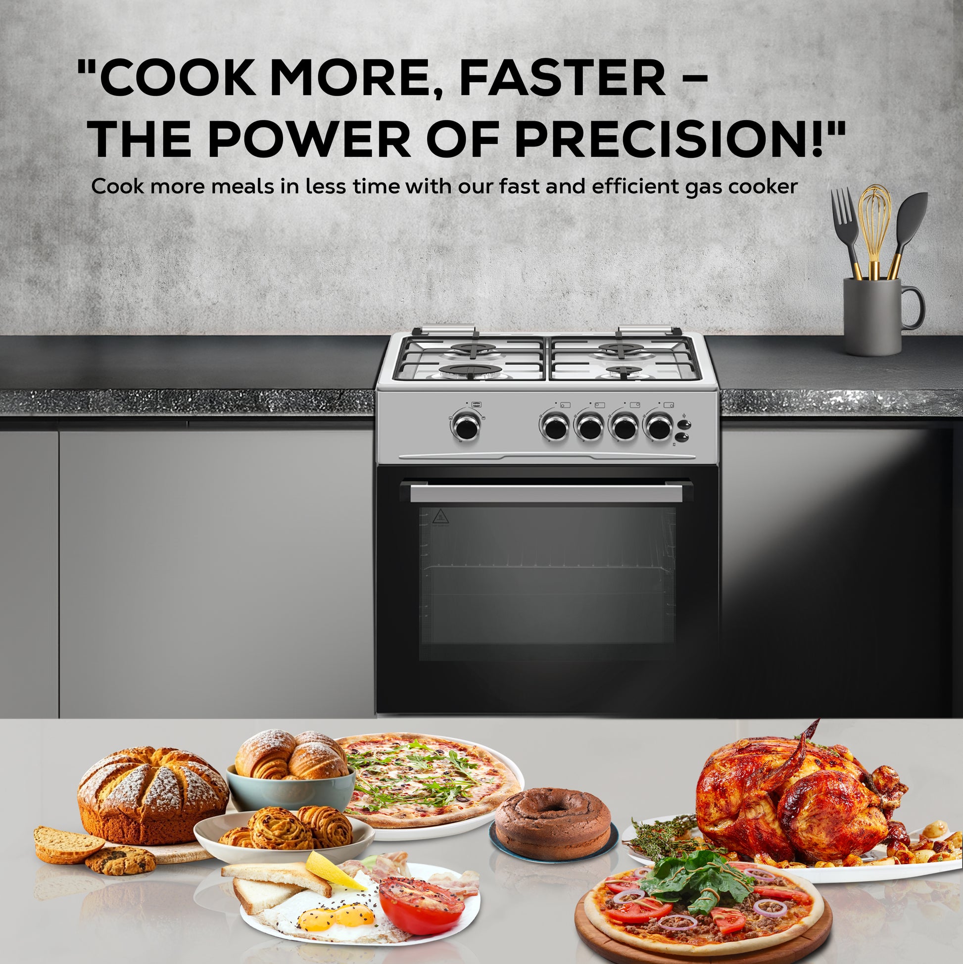 60x60 cm Gas Cooker with 72L Oven Cavity, 4 Gas Burners, Grill & Oven Burner - LMC6600-5