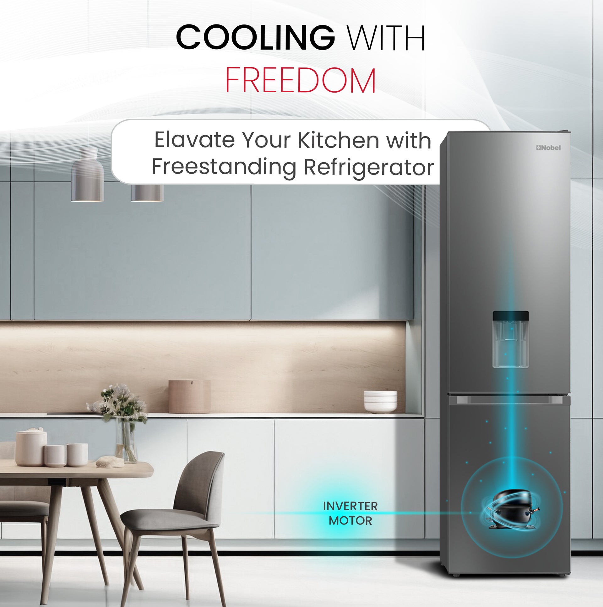 Bottom Mounted Refrigerator 276L Gross / 248L Net Capacity, Inverter, Water Dispenser, NoFrost, Recessed Handle - NBF400