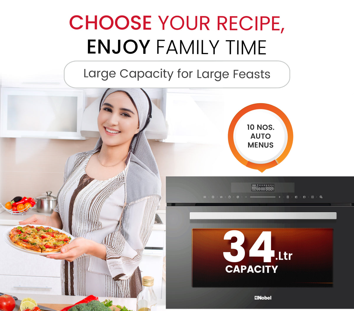 NOBEL Builtin - Microwave Oven Black 34 Ltr Grill Convection Touch Control NMO34BI-5