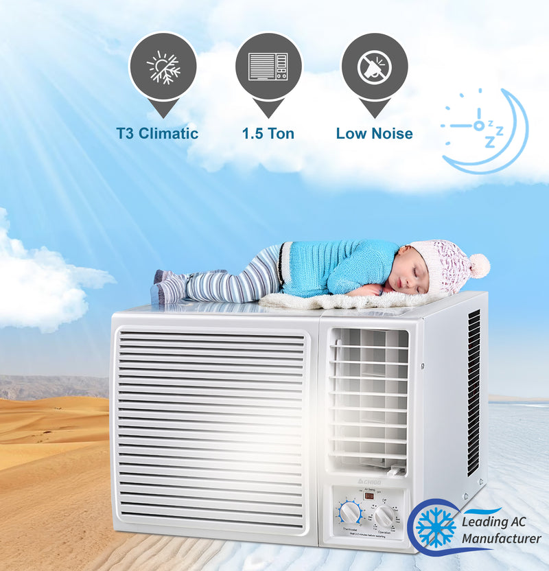 1.5 Ton Window AC | 18000 BTU | High-Performance Air Conditioner | T3 Climate | Low Noise | Rotary Compressor | Energy-Efficient Cooling for Extreme Heat CWA18CO White
