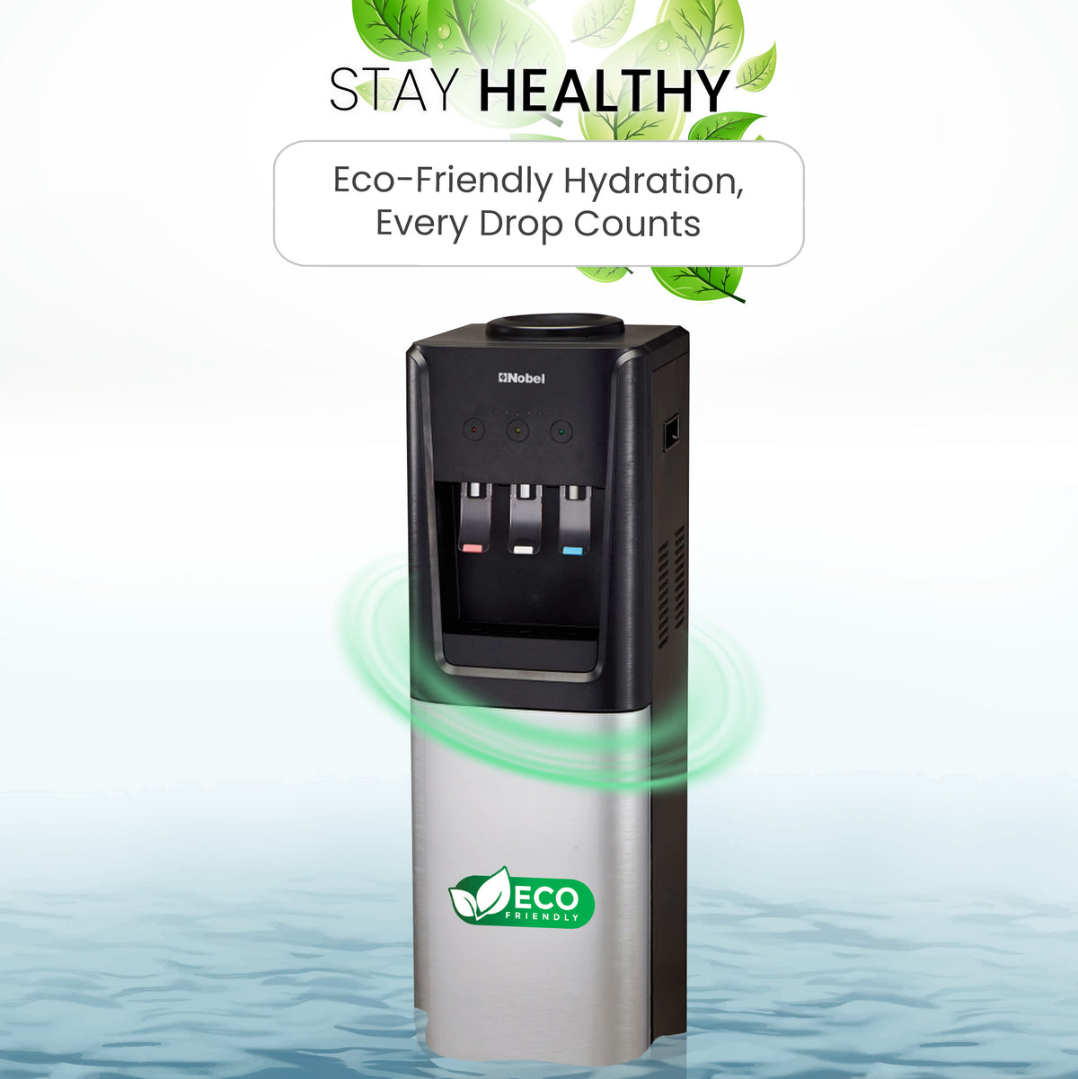 Nobel 3 Tap Top Load Water Dispenser Black and Silver NWD1607-5