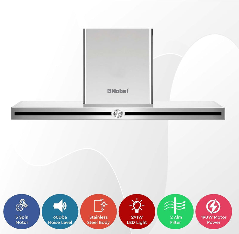 Nobel Builtin Chimney Stainless Steel 60Cm 2 Led Lights Carbon Filter NBI8652CH-6