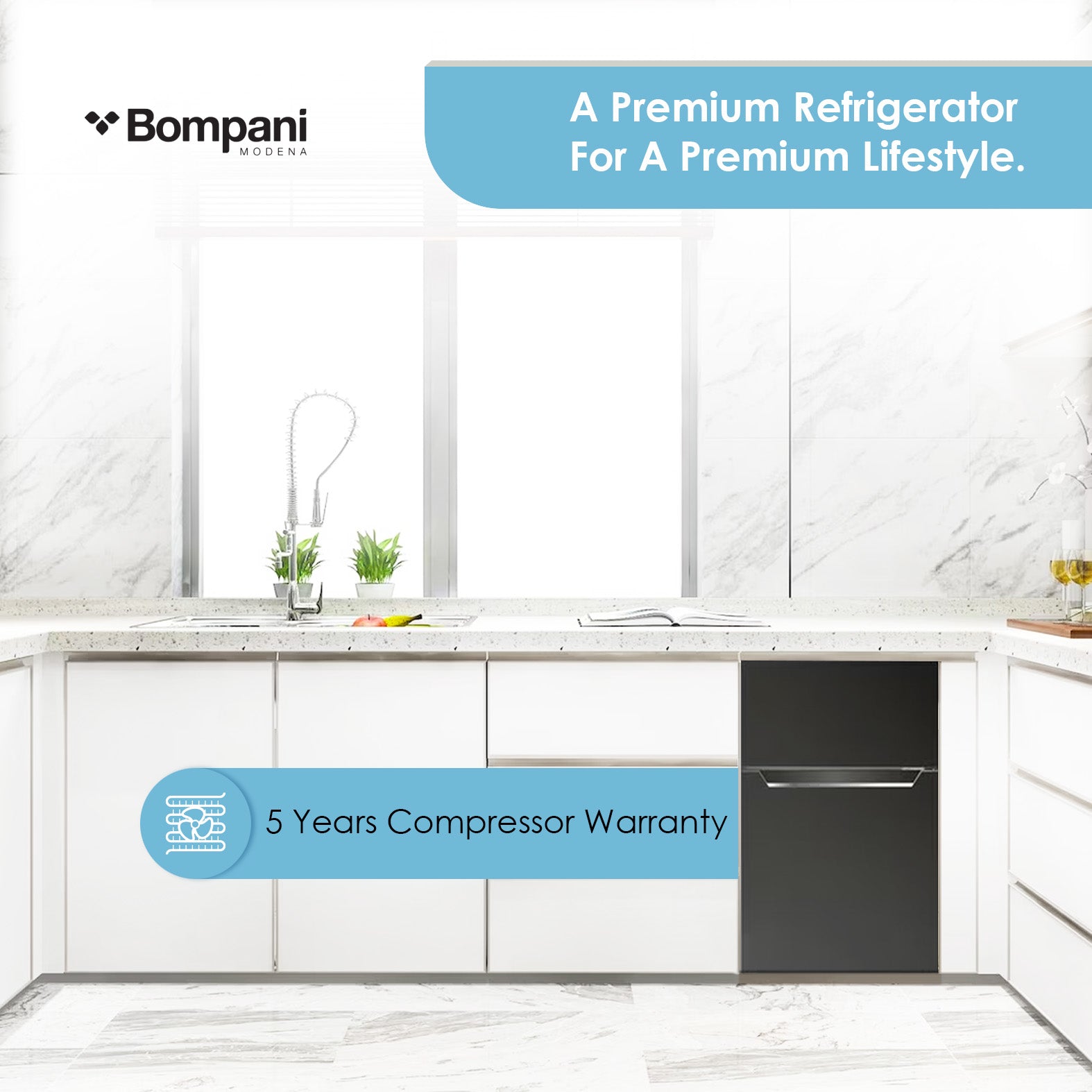 Bompani Double Door Refrigerator  112 Liter Black Model - BR100SS-5