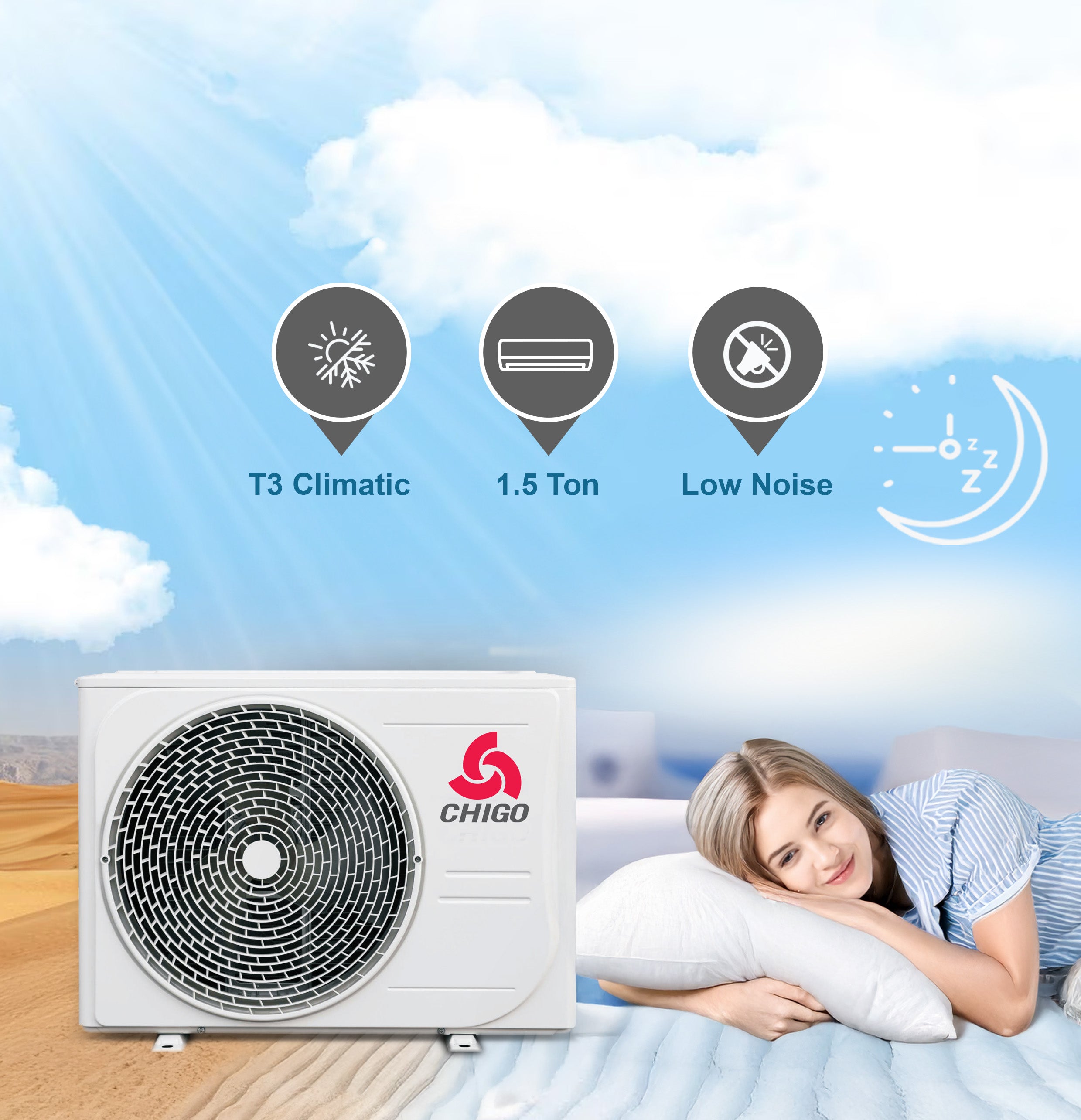 1.5 Ton Split Air Conditioner | 18000 BTU | T3 Climate | Low Noise | R410a Refrigerant | Auto Restart & 4-Way Airflow| Golden Fin | Rotary Compressor 1826 W 1826 W CSA18CO White