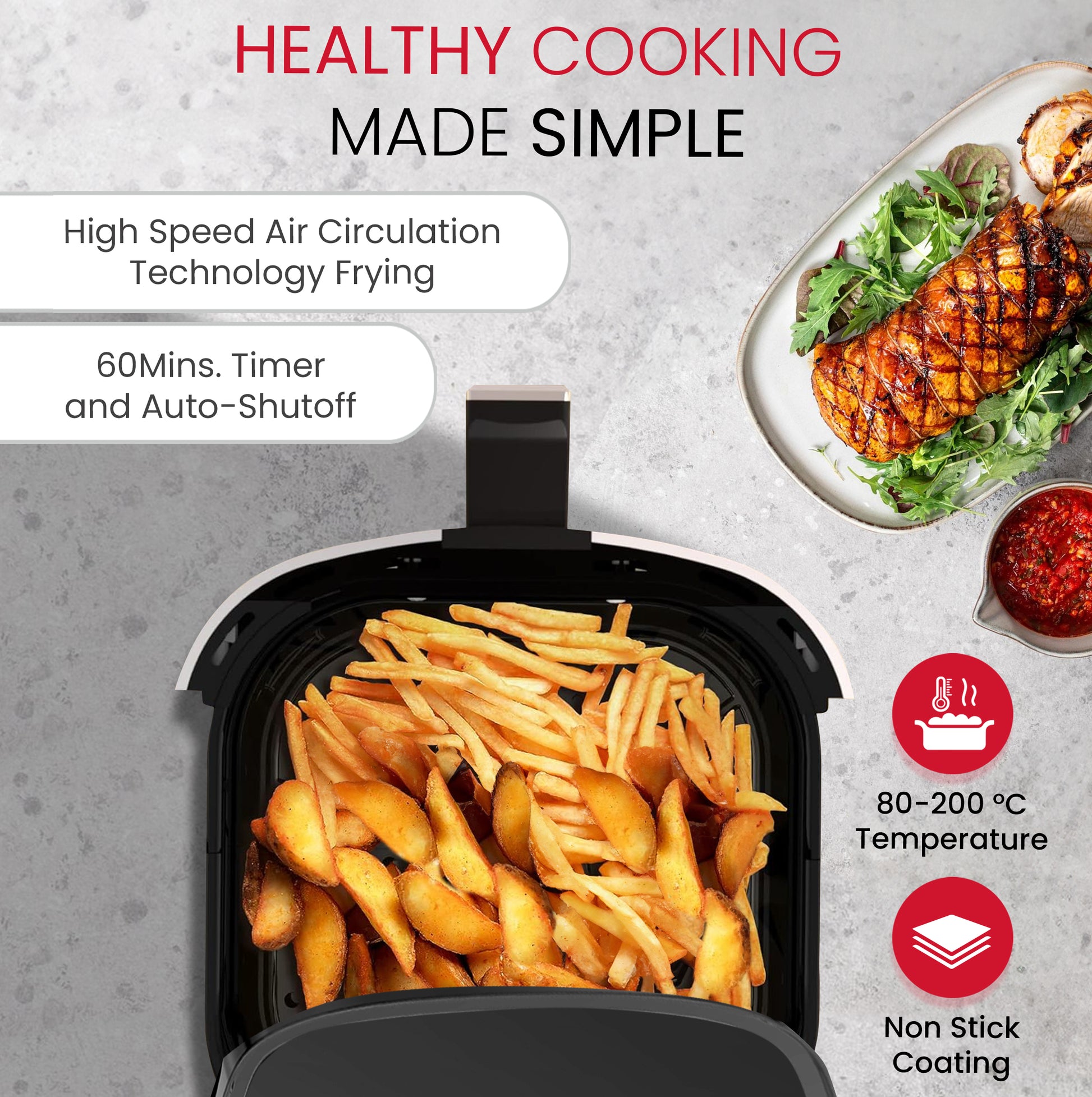 Nobel Air Fryer 4L Capacity, Multifunctional Fryer with Delay Function, Overheat Prevention, Digital Touch, 8 Preset Programs, High-Speed Air Circulation, Non-Stick (1400W) NAF600 Black-5