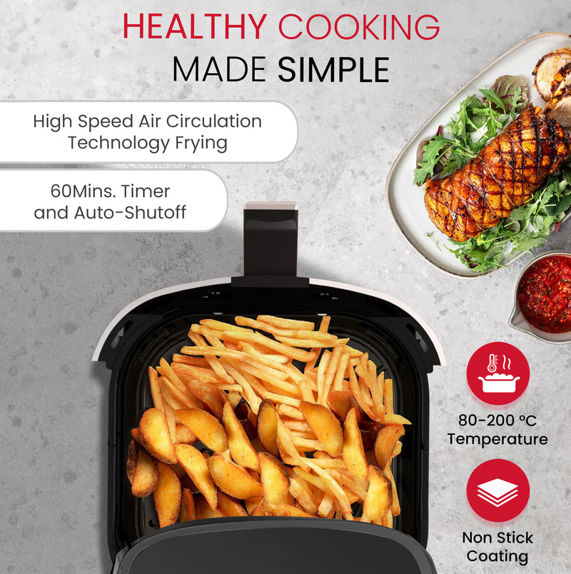 Nobel Air Fryer 4L Capacity, Multifunctional Fryer with Delay Function, Overheat Prevention, Digital Touch, 8 Preset Programs, High-Speed Air Circulation, Non-Stick (1400W) NAF600 Black-5