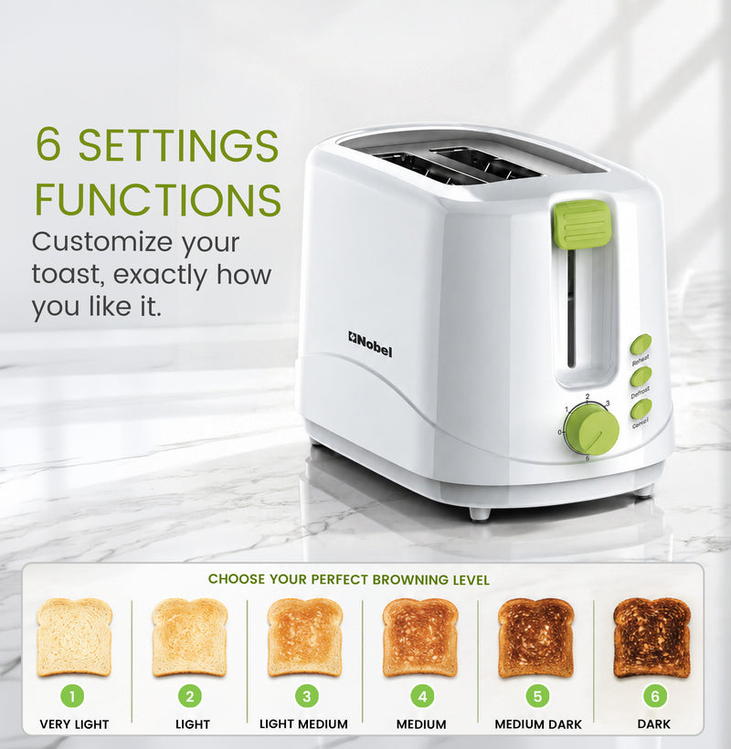 Nobel Sandwich Toaster 2 Slice Short Slot, Cord Storage, Cool-Touch, Adjustable Browning Control, 7 Settings, Cancel/Reheat/Defrost Function, Removable Crumb Tray NST2TI White-6