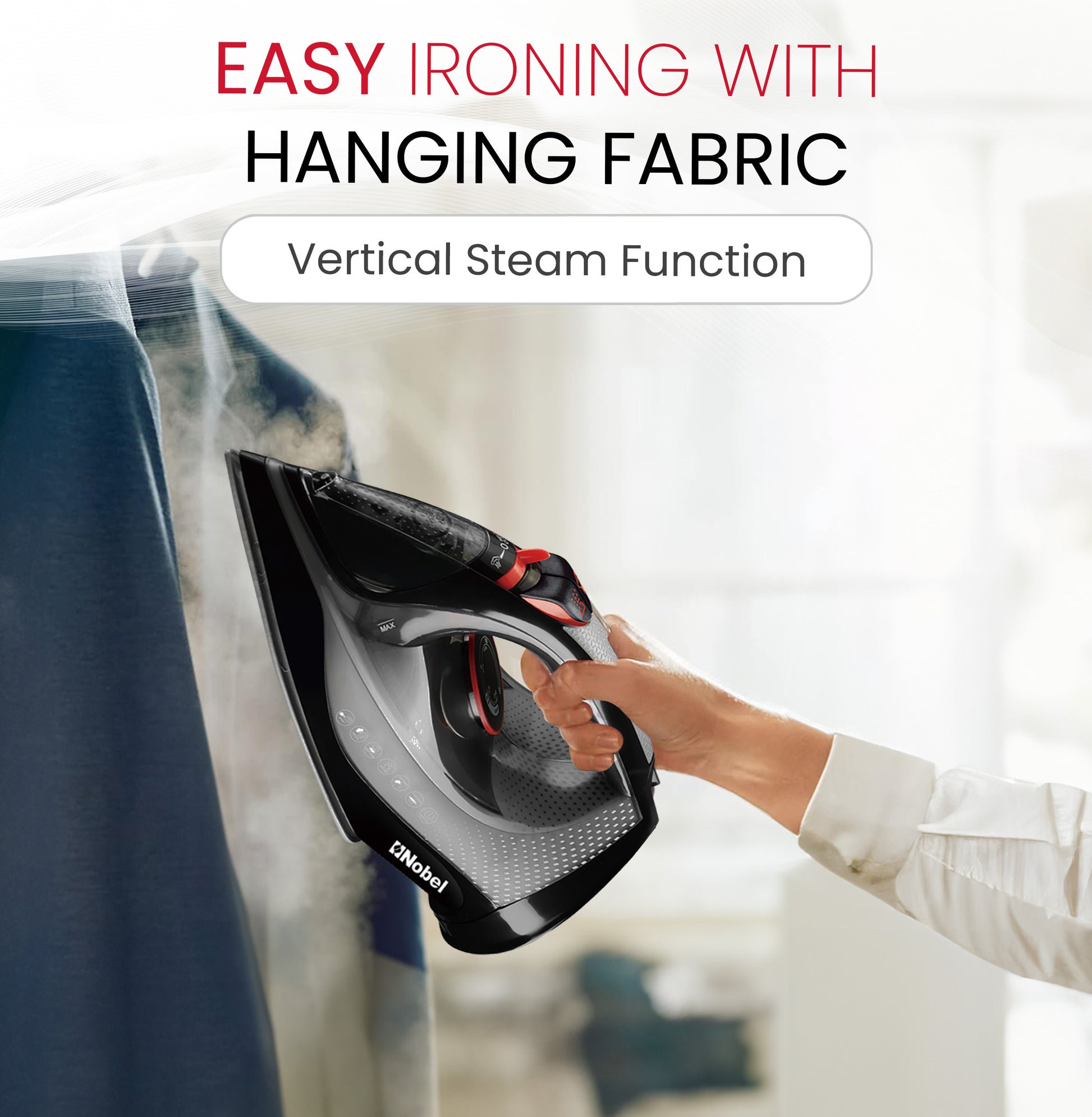 Nobel Steam Iron, Dry Ironing, Spray & Steam Function, Powerful Burst & Vertical Steam, Adjustable Control, 360° Swivel Cord Guard, Overheat Safety, Indicator Light, 300ml Water Tank NSI30 Black-5