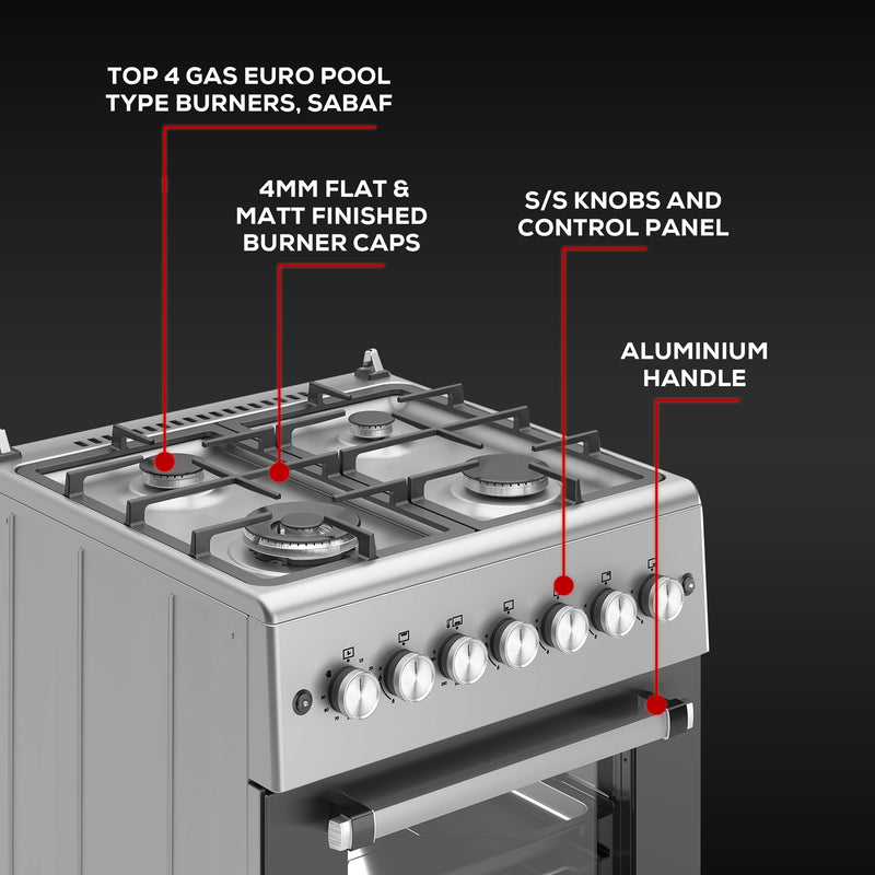 Bompani Gas Cooking range 60X60 Cm Full Safety,4 Gas Burners, Mechanical Timer - BO613YAL-5