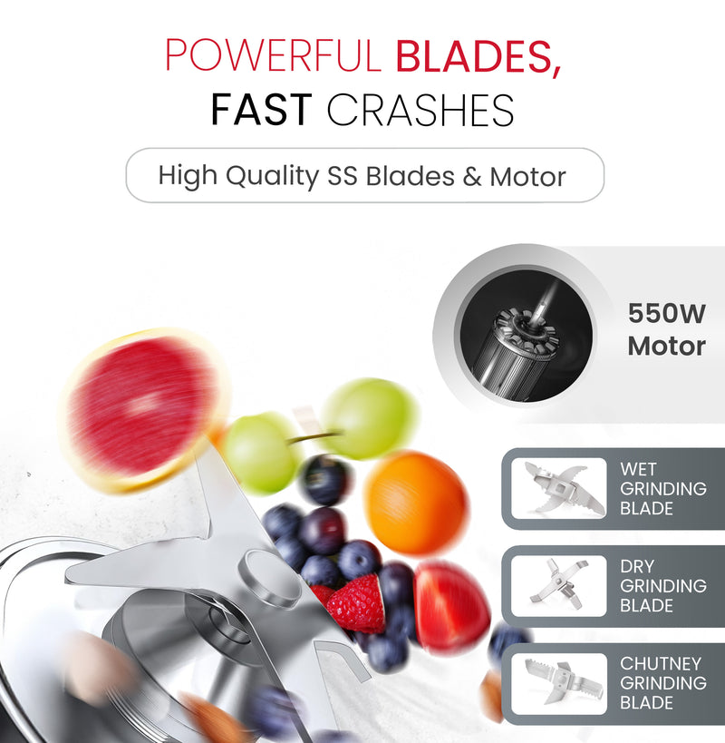 Nobel 3 in 1 Mixer Grinder, Powerful Motor, Wet Grinding Jar, Dry Grinding Jar, Chutney Jar, 3 Speed Control, Pulse Function, Stainless Steel Jars & Blades, Made in India NB301SS-5