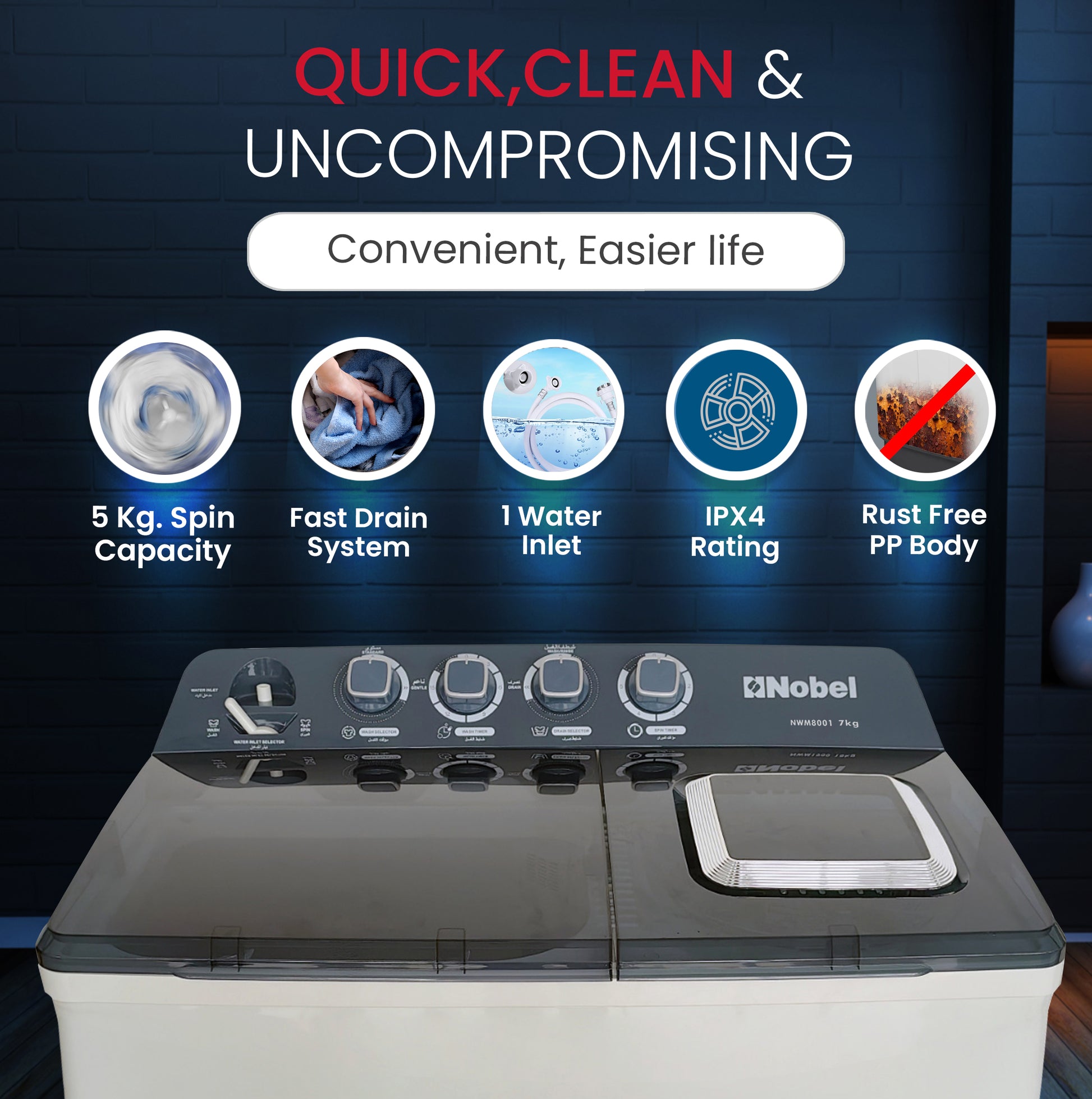 Semi automatic washing machine Twin Tub 7 Kg - NWM8001-6