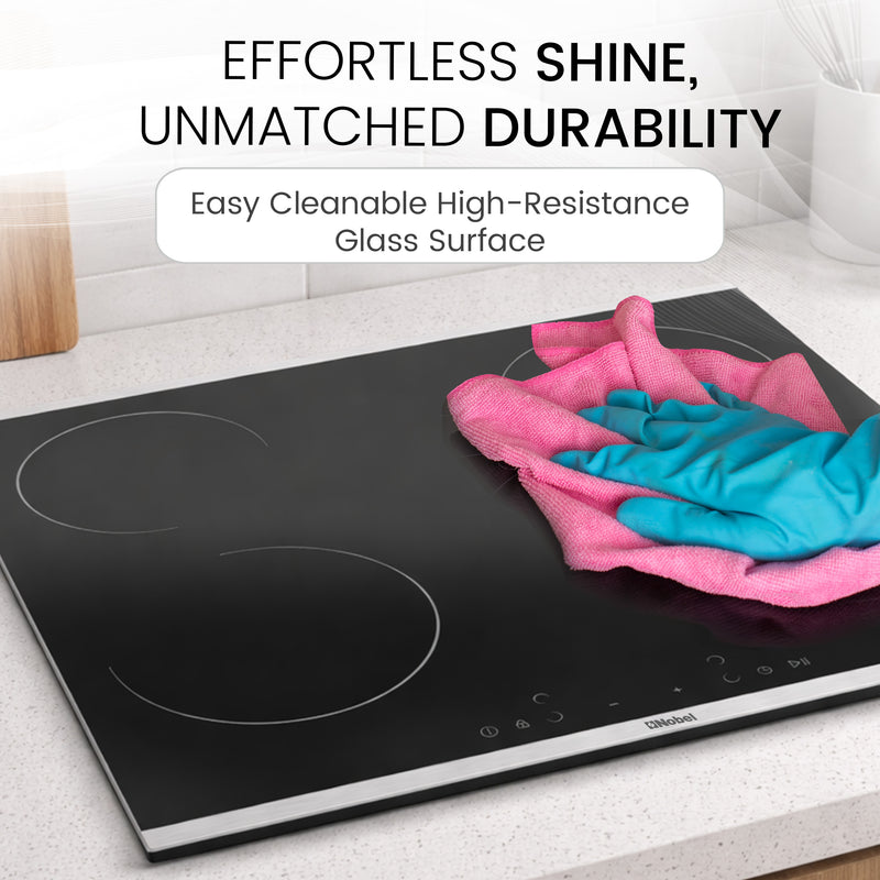 Nobel 60cm Built-in Hobs, Vitroceramic (Hilight), 4 Cooking Zones, 10 Power Levels, Touch Control, Child Safety Lock, Energy Saving, Heat Sensor, Quick Power Setting NBH6041V Black-6