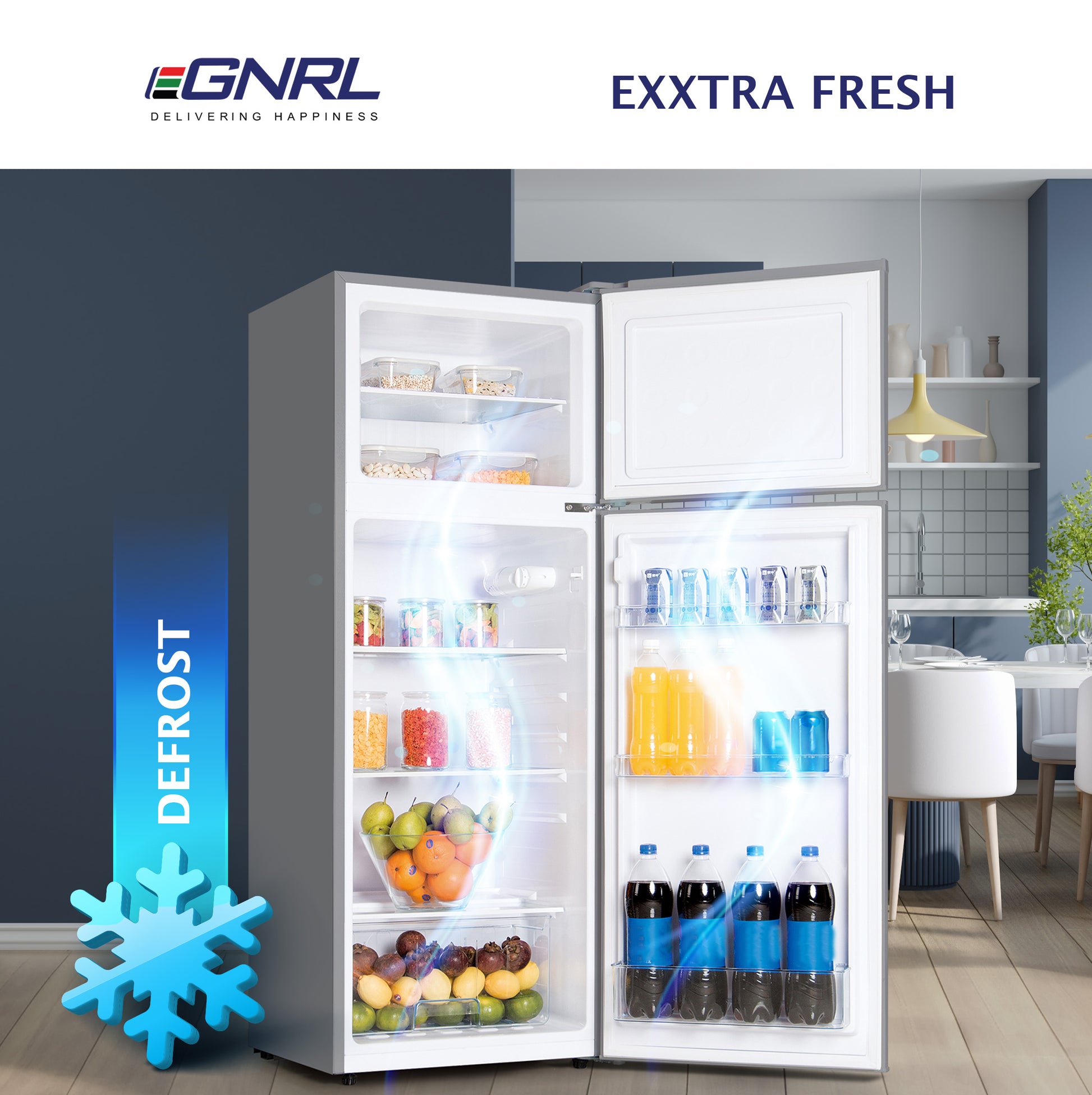 EGNRL EGR225S Double Door Refrigerator 225 Liters Gross Capacity Defrost Recessed Handle R600A Inside Condenser Dark Silver-6
