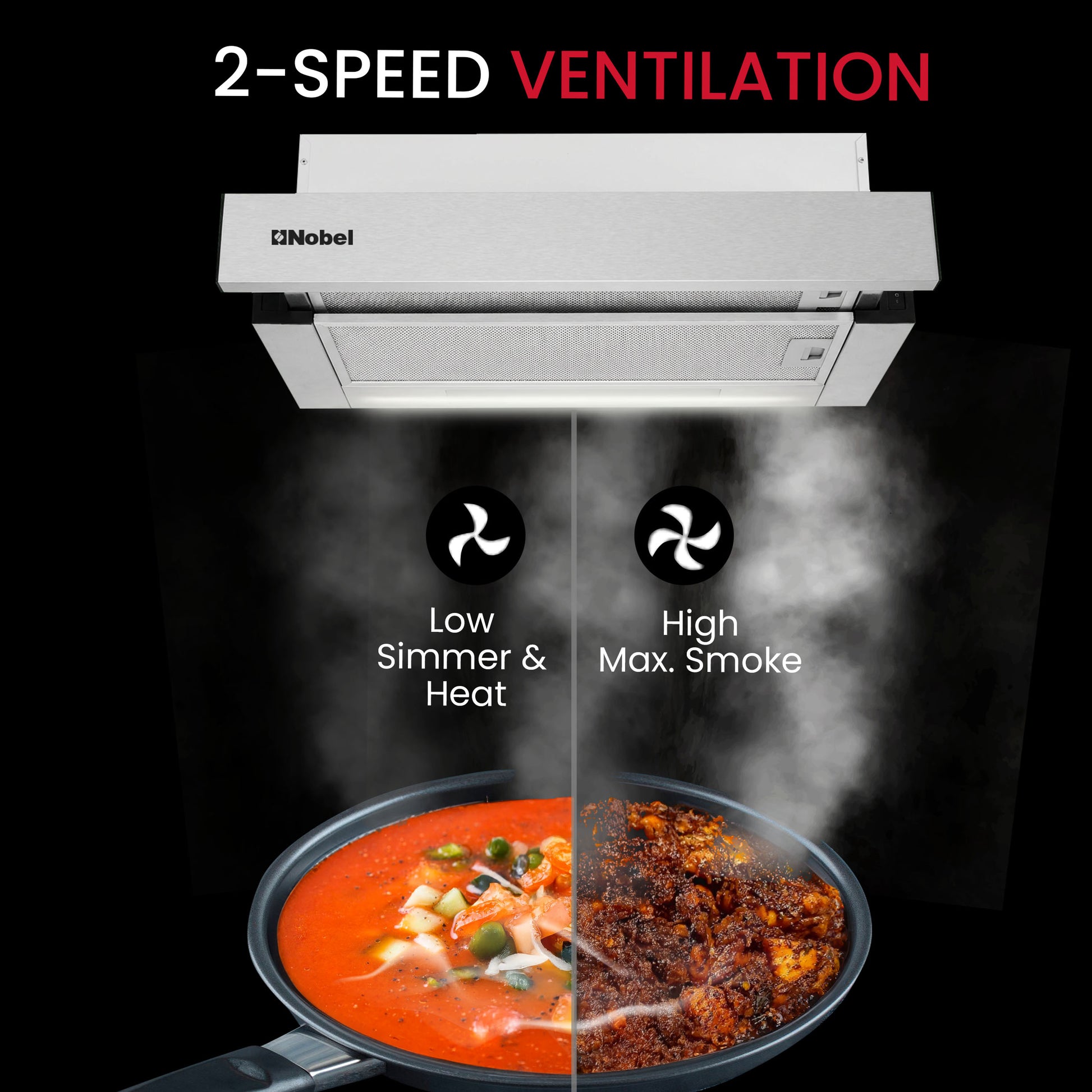 Nobel RANGE HOOD 90cm Built-in Hoods, 2 Speed Rocker Switch 3-Layer Aluminum Filter(2pcs) Slider Hood SS430+Galvanized Plate Box NCHP90ST-5