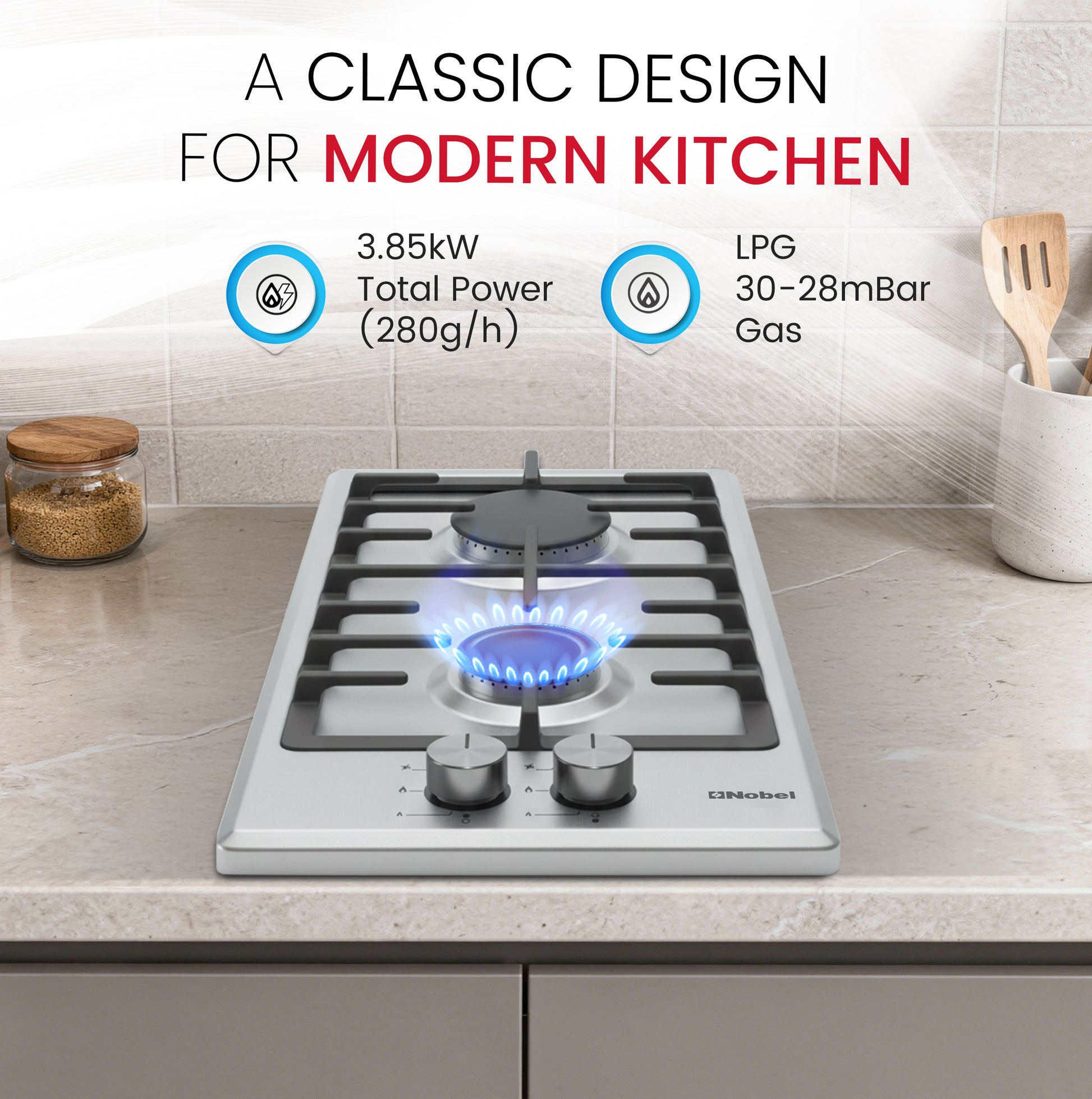 Builtin - Hobs Stainless Steel 30cm 2 Gas Burners NBH3202SSH-5