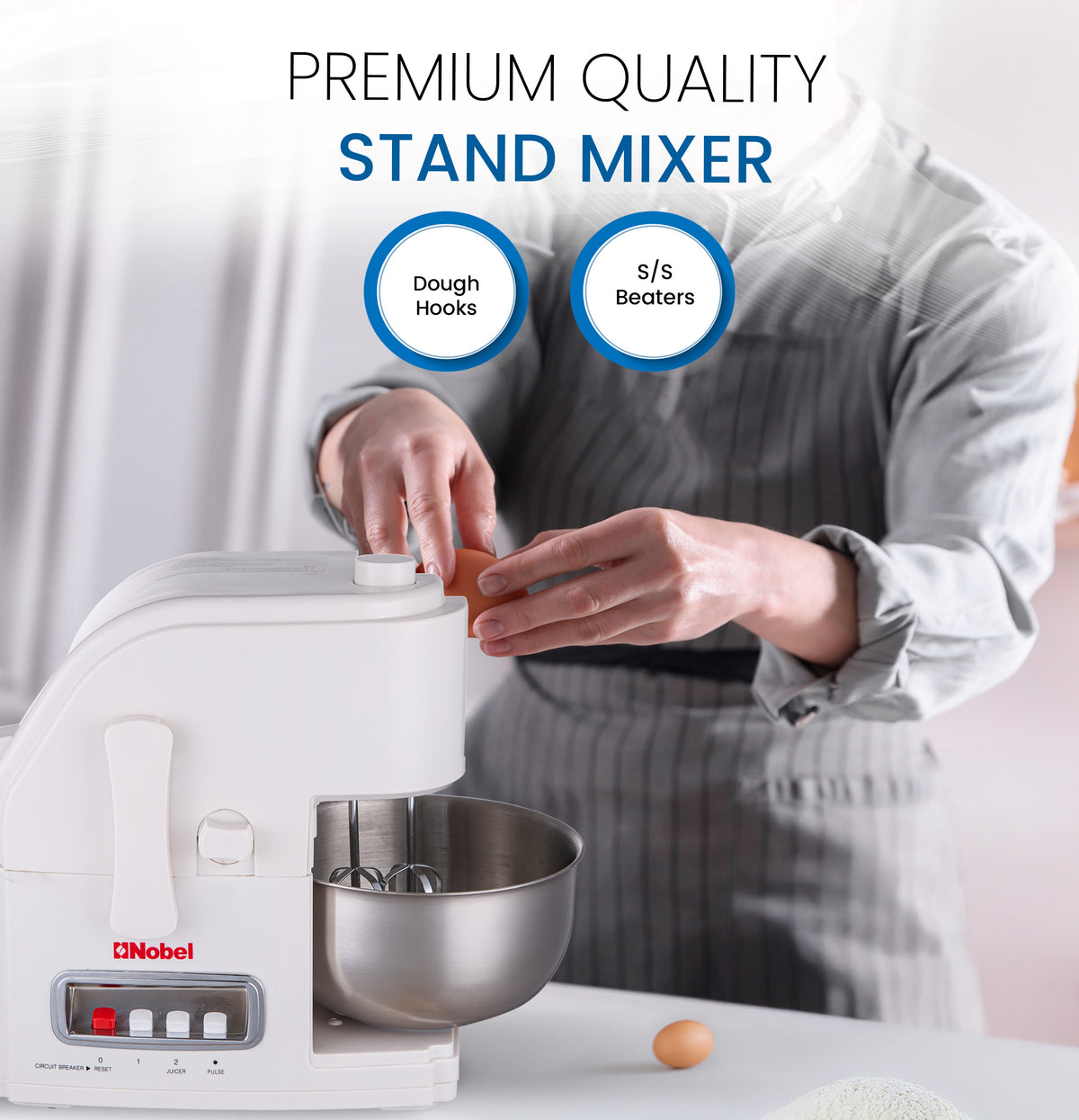 Nobel 10 in 1 Juicer Food Factory with 1 Litres Piano Switch Multi Speed Knob Switch and Citrus Juicer Kubbe Maker - NFP888 White-5