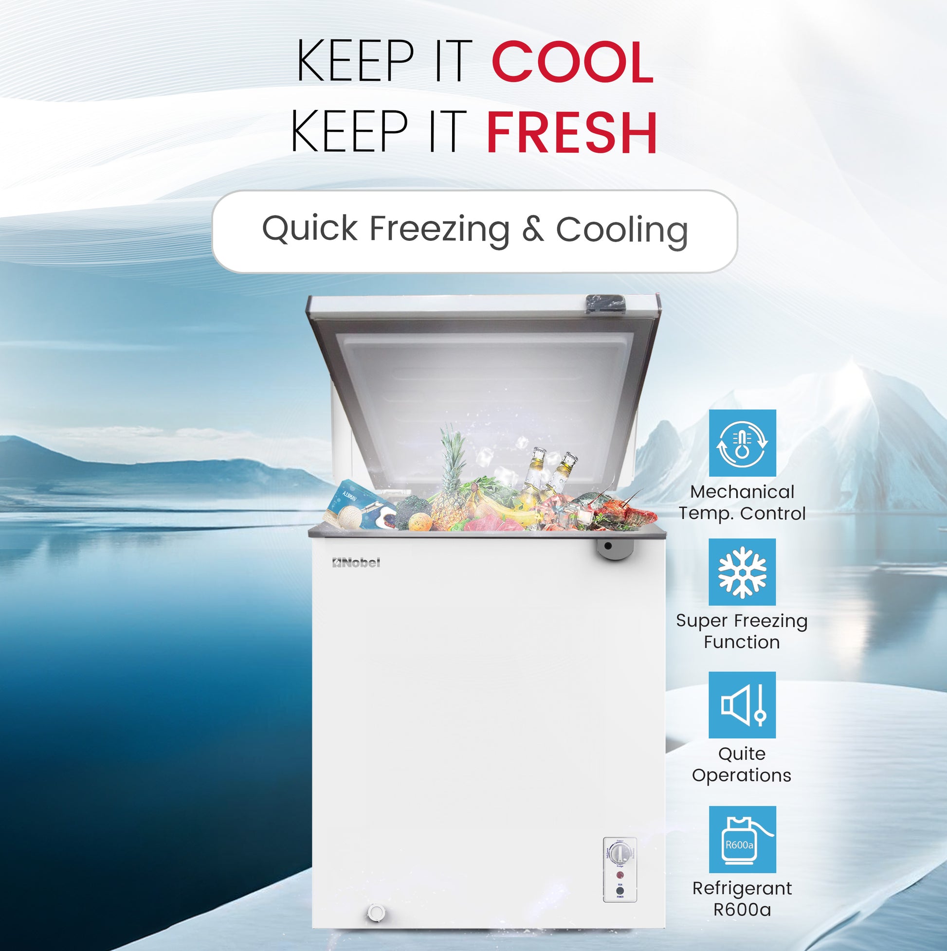 Chest Freezer 150L Capacity, High-Efficiency Compressor, Low Noise - NCF170NI-5