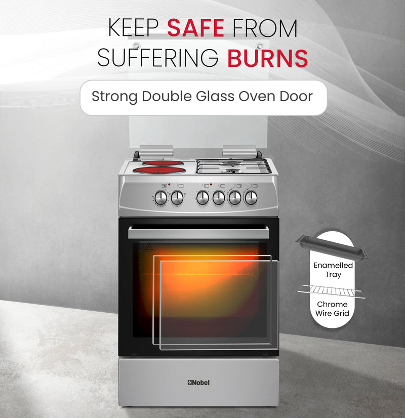 60x60 Cooking Range with 2 Gas Burners & 2 Electric Hotplates, 70L Electric Oven, Made in Turkey – NGC7222I-5