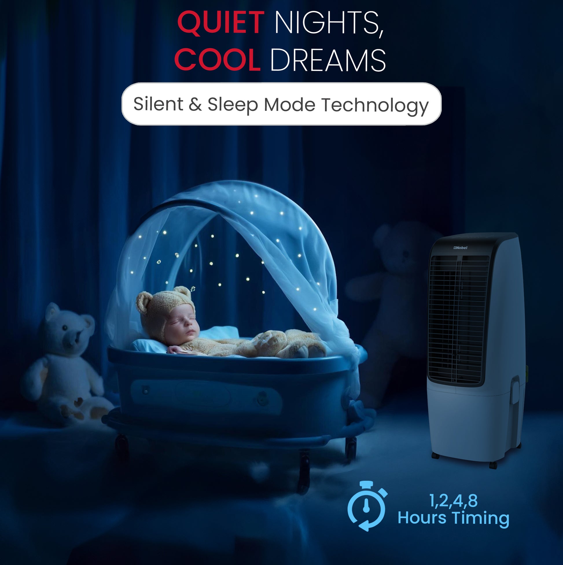 Nobel Air Cooler, 20L Capacity, Detachable Water Tank, 3 Wind Modes, 4 Wind Speeds, Touch & Remote Control, Honeycomb Filter, Automatic Shutdown, Silent Operation (110W) NAC400 White-4