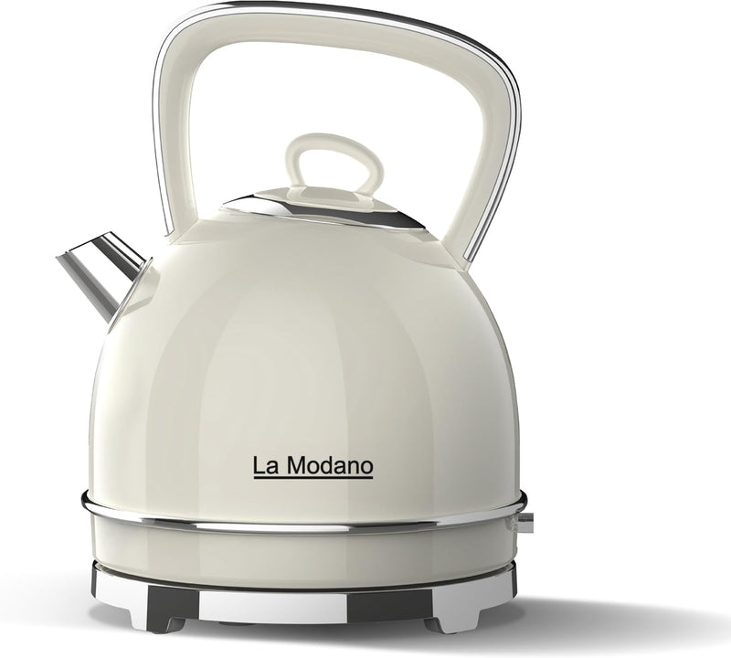 La Modano Retro Style Electric Kettle, 1.7L Capacity, Stainless Steel Housing, Water Window, Dry Boil Protection, Cordless Serving Base, Strix Controller, Blue Light On/Off Switch 2200W - LMEK17EX-1