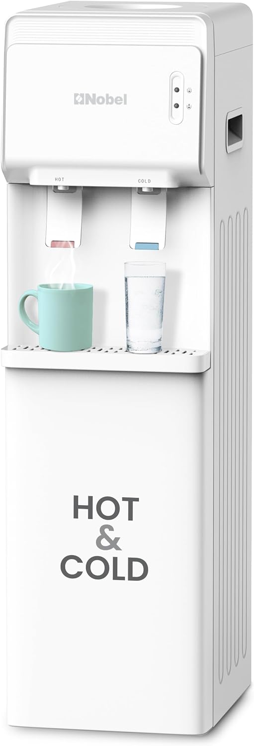 Nobel Water Dispenser, Hot & Cold, 2 Taps, Compressor Cooling, 5L/H Heating, 2L/H Cooling, Silicon Water Outlet Pipes NWD1603 White-1