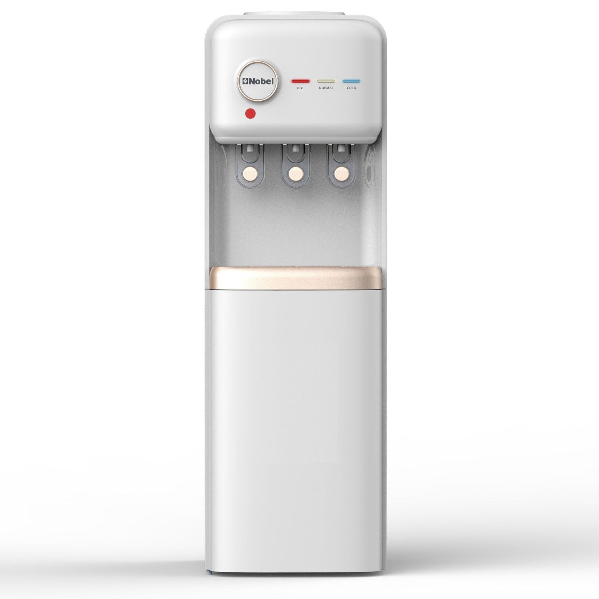 Nobel Freestanding 3 Taps Water Dispenser with Hot, Normal & Cold Taps, Compressor Cooling, Storage Cabinet - NWD1608 White-1