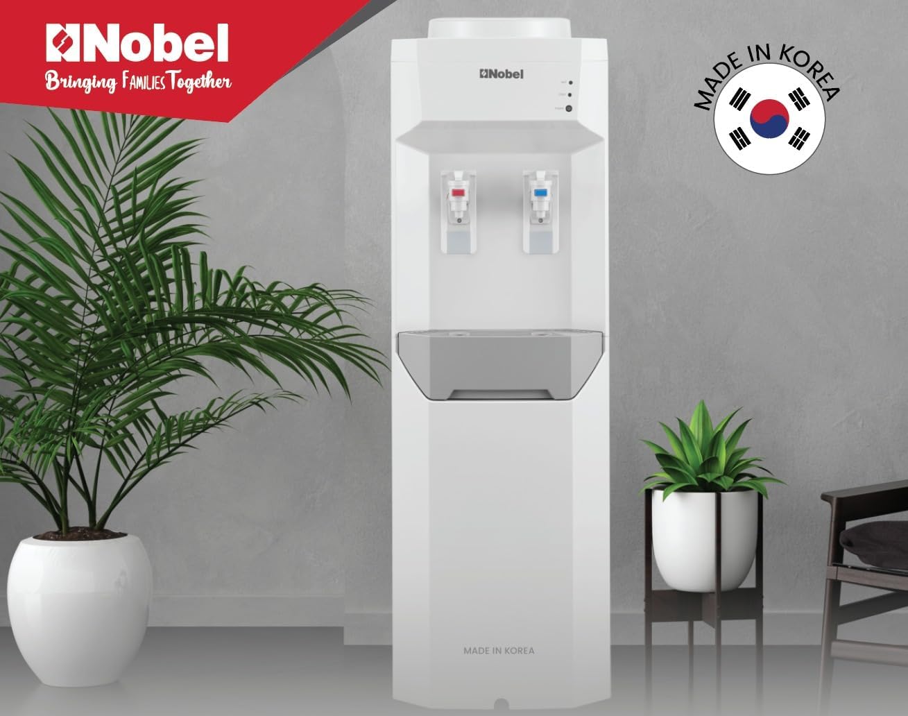 Nobel Made in Korea Two Tap Hot & Cold Function Water Dispenser Cabinet Model with 2L/H 5-10°C Cooling Capacity 5L/H 85-95°C Heating Capacity - NWD7700KR White-5
