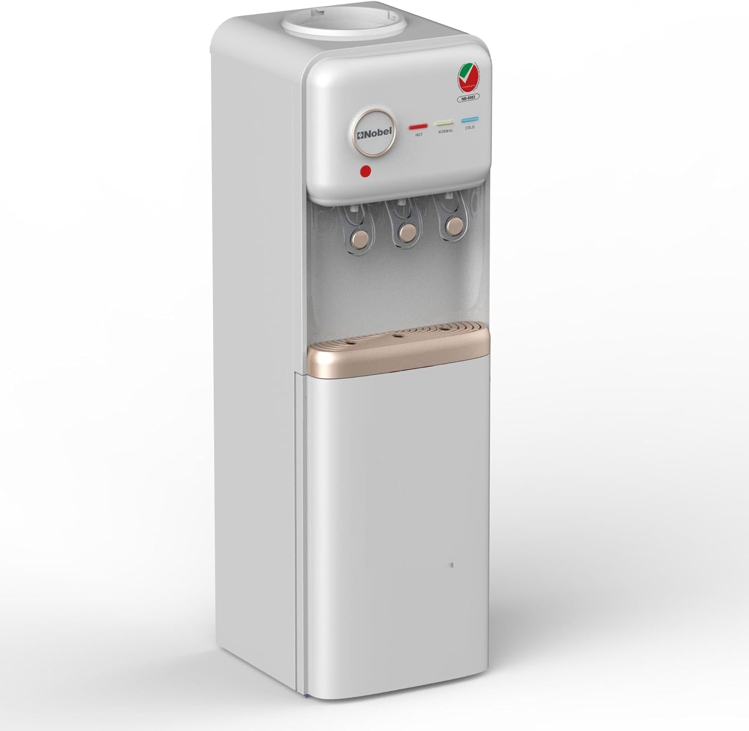 Nobel Freestanding 3 Tap Water Dispenser with Hot, Normal & Cold Taps, Refrigerator, 670W Power - NWD1608R White-2