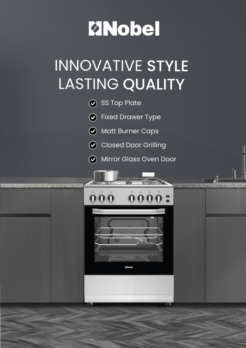 60x60 Free Standing Gas Cooker with Gas Oven & Grill 4 Gas Burners, Full Safety, Made in Turkey - NGC6062-6