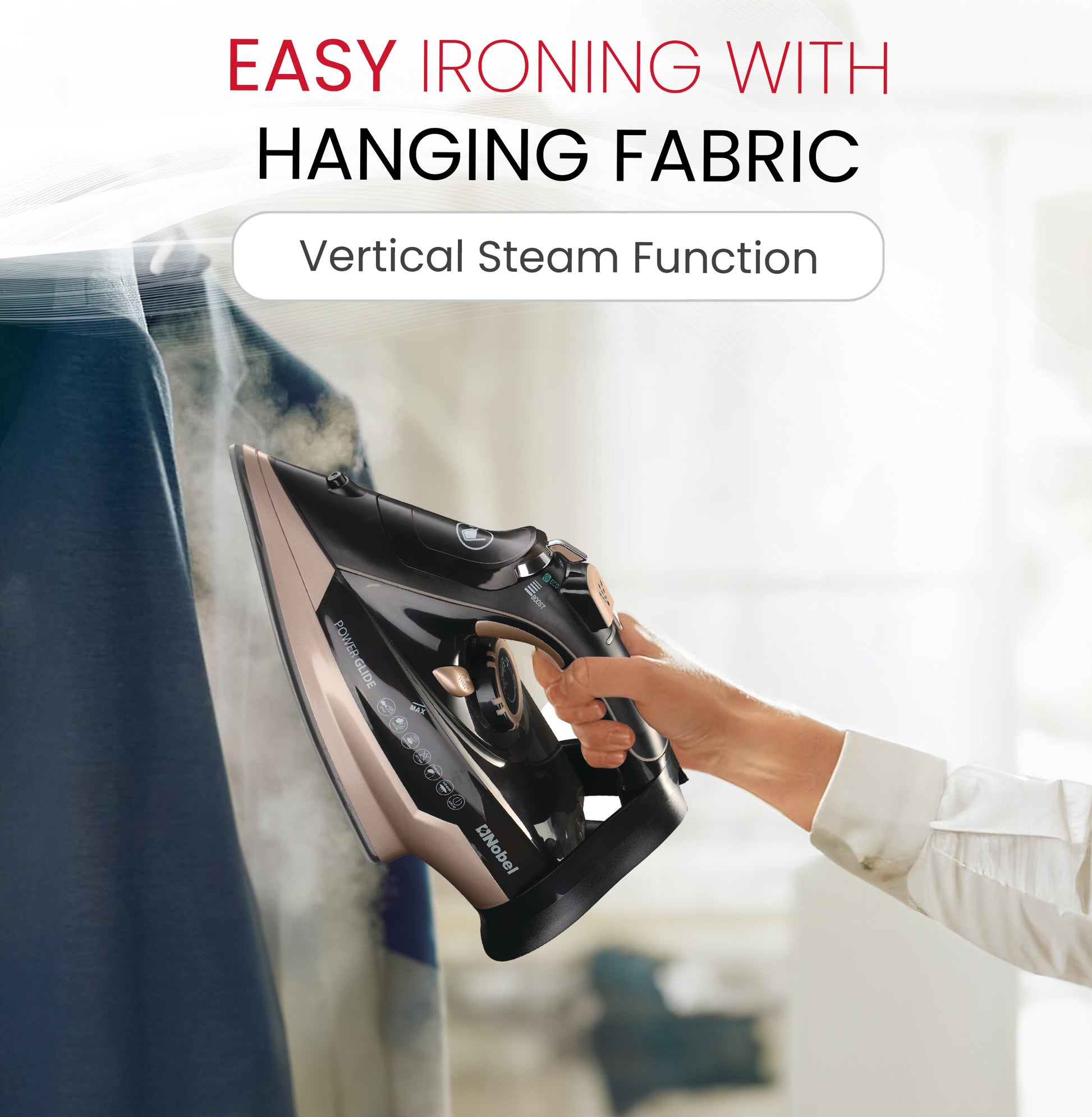 Nobel Steam Iron, Dry Ironing, Spray & Steam, 320ml Ceramic Sole Plate, Self-Cleaning, Powerful Burst & Vertical Steam, Adjustable Control, 360° Swivel Cord, Overheat Safety NSI35 Black-4