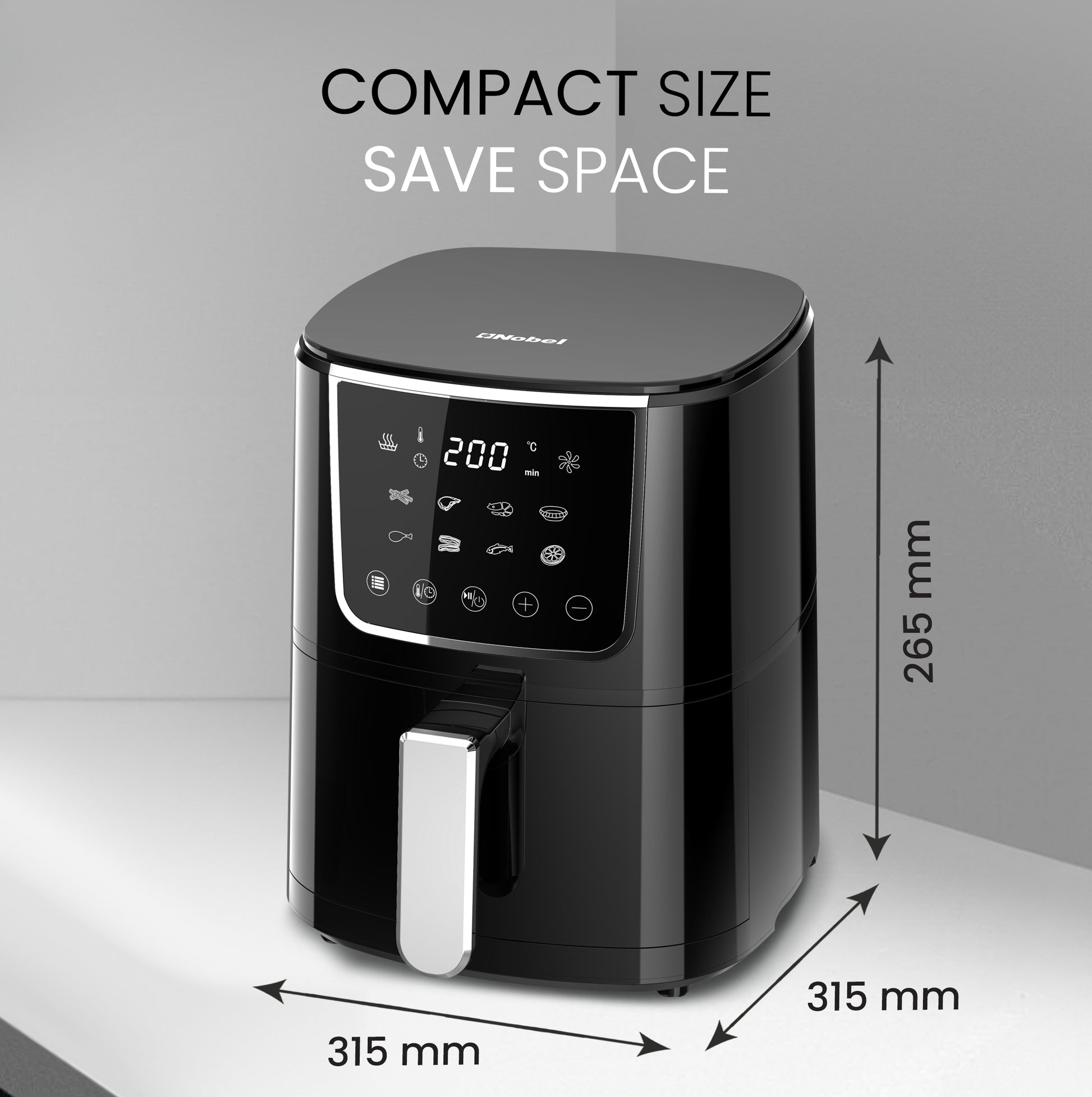 Nobel Air Fryer 4L Capacity, Multifunctional Fryer with Delay Function, Overheat Prevention, Digital Touch, 8 Preset Programs, High-Speed Air Circulation, Non-Stick (1400W) NAF600 Black-6