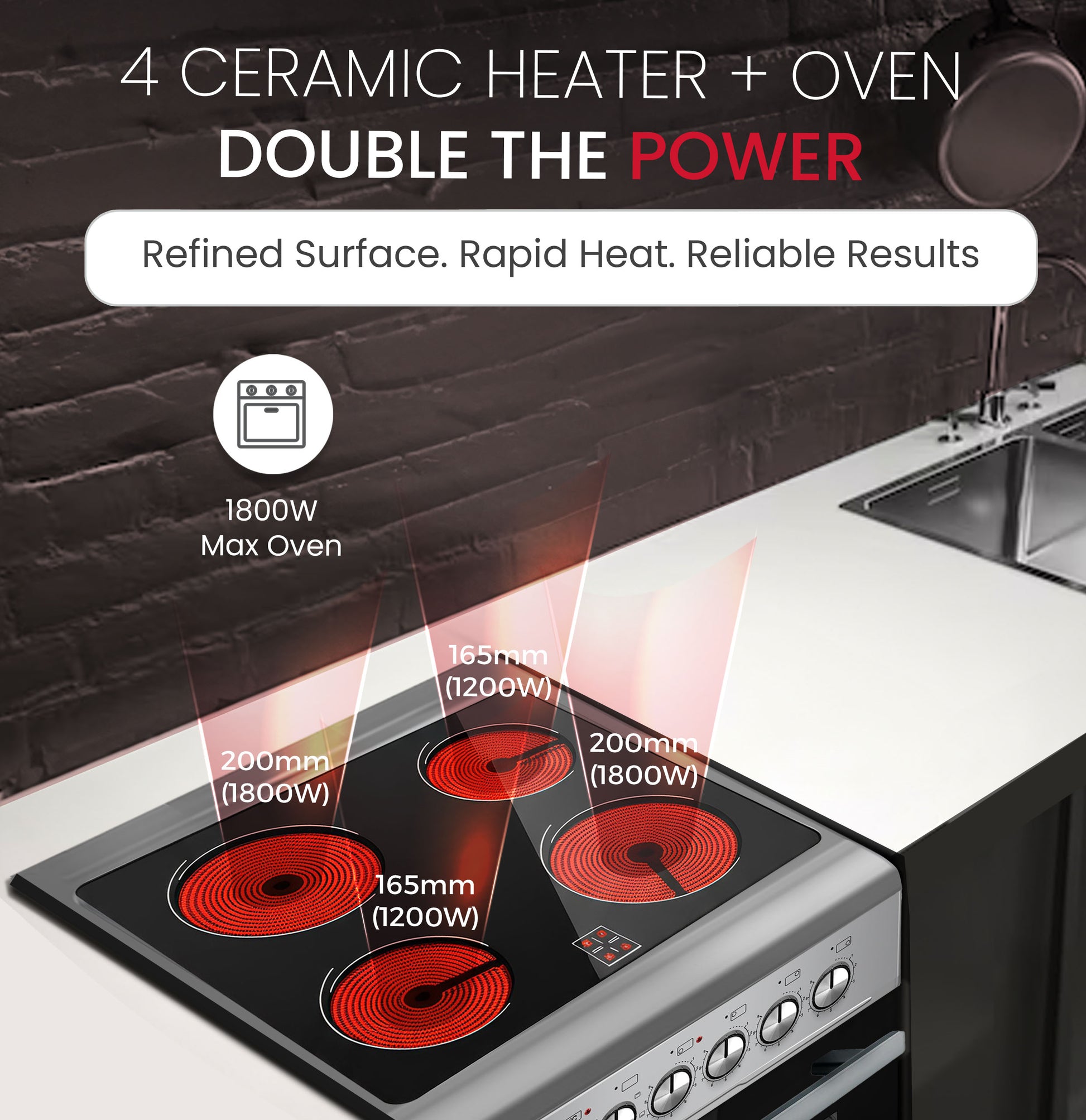 50×60cm Electric Cooking Range, 4-Zone Ceramic Hob, 58L Oven Capacity, 9 Power Levels, Thermostat Control,- NGC5060VT-6