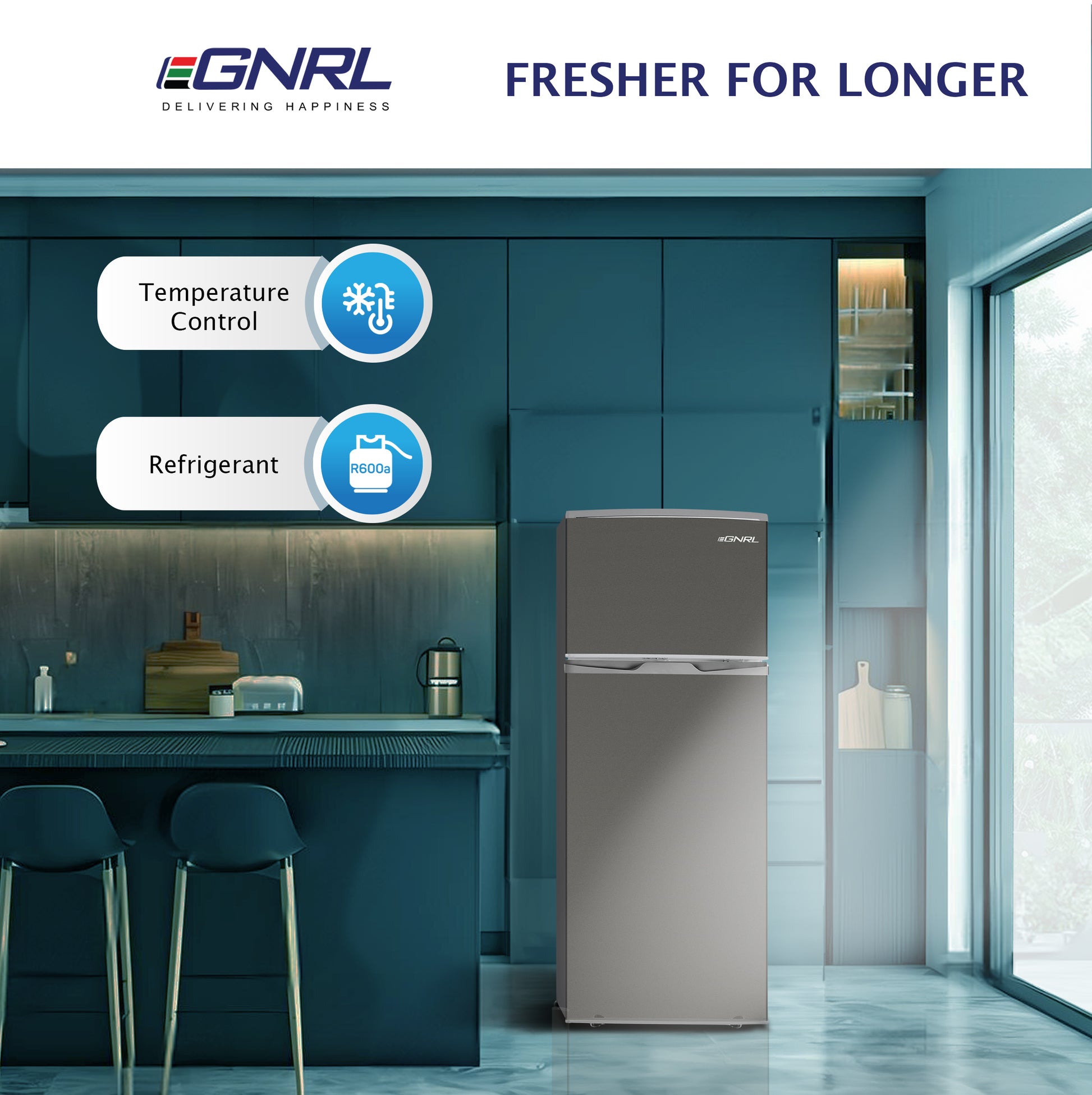 EGNRL EGR225S Double Door Refrigerator 225 Liters Gross Capacity Defrost Recessed Handle R600A Inside Condenser Dark Silver-7