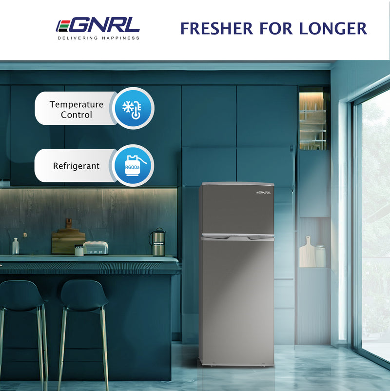 EGNRL EGR225S Double Door Refrigerator 225 Liters Gross Capacity Defrost Recessed Handle R600A Inside Condenser Dark Silver-7