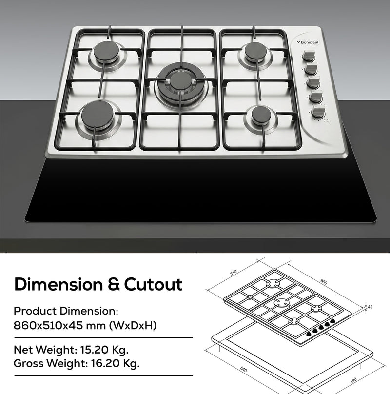 Bompani Built-in - Gas Hobs Stainless Steel 90cm FFD BO293MV-7
