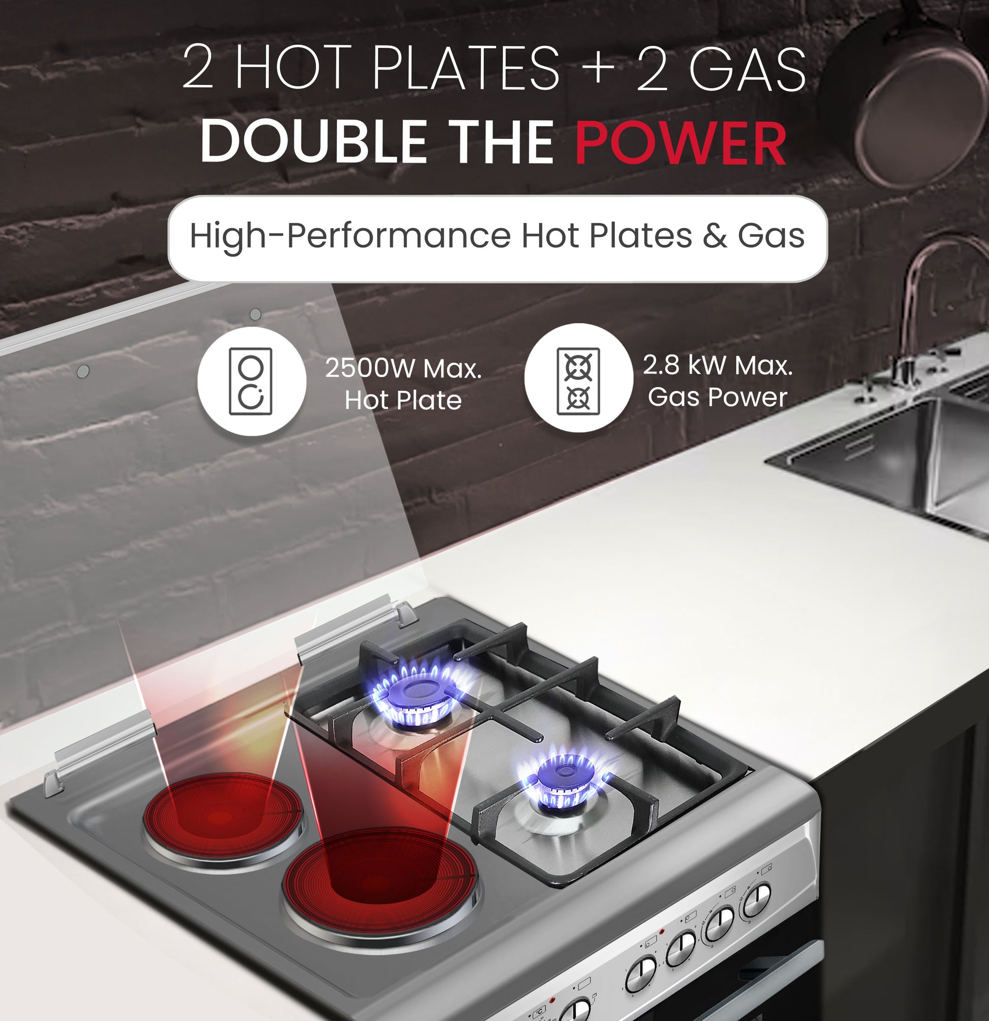 60x60 Cooking Range with 2 Gas Burners & 2 Electric Hotplates, 70L Electric Oven, Made in Turkey – NGC7222I-6