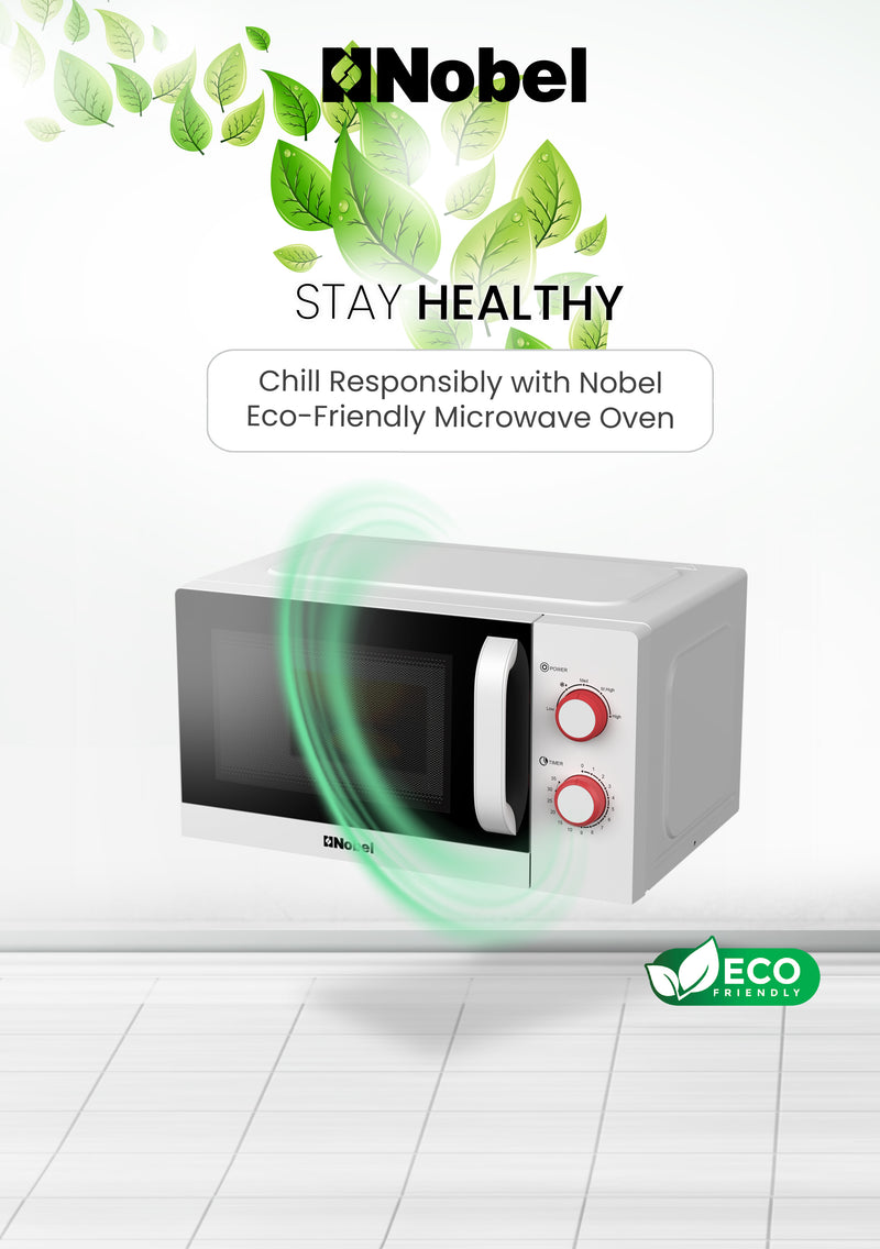 Nobel 20 Liters Capacity Microwave Oven, Knobs Control, 35mins Setting Time, 5 Power Levels, Cooking End Signal, Defrost Setting with 1Year Warranty NMO22M White-6