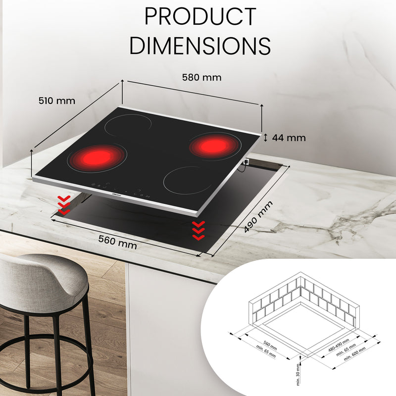 Nobel 60cm Built-in Hobs, Vitroceramic (Hilight), 4 Cooking Zones, 10 Power Levels, Touch Control, Child Safety Lock, Energy Saving, Heat Sensor, Quick Power Setting NBH6041V Black-7