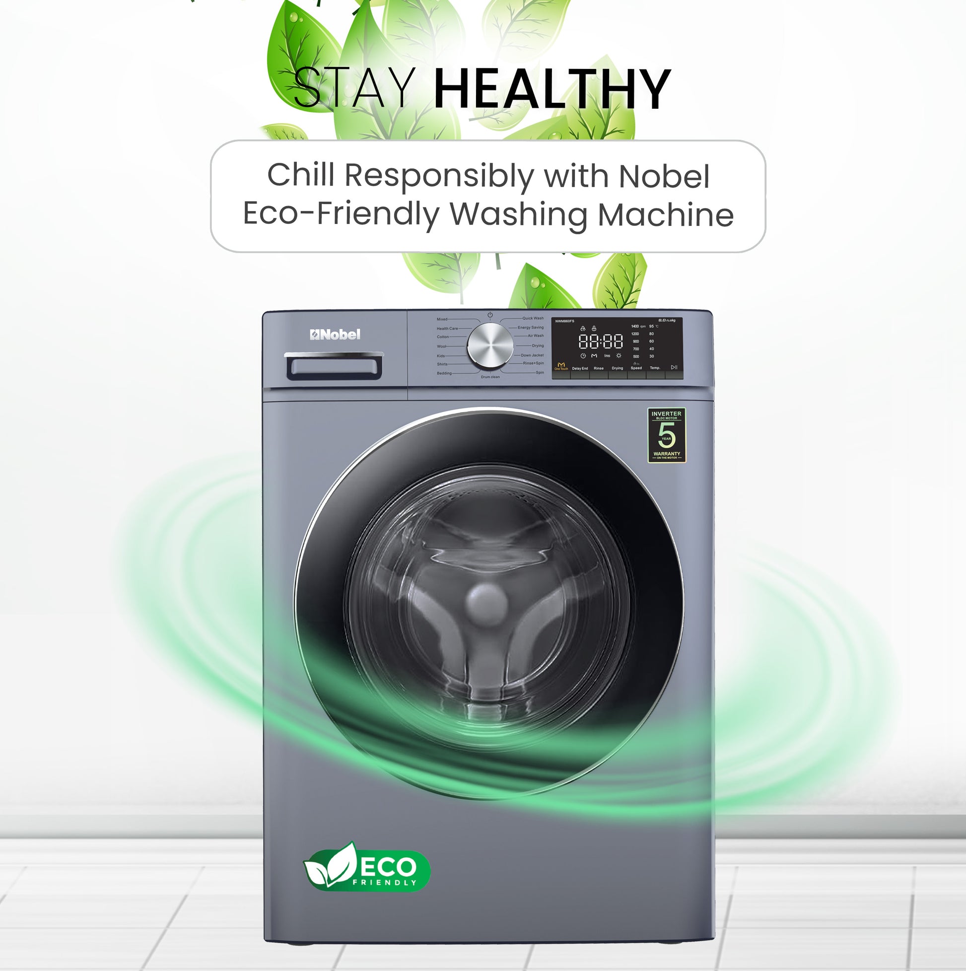 Nobel Washing Machine 8 KG 1400RPM 220-240V~ 50HZ NWM860FS-4