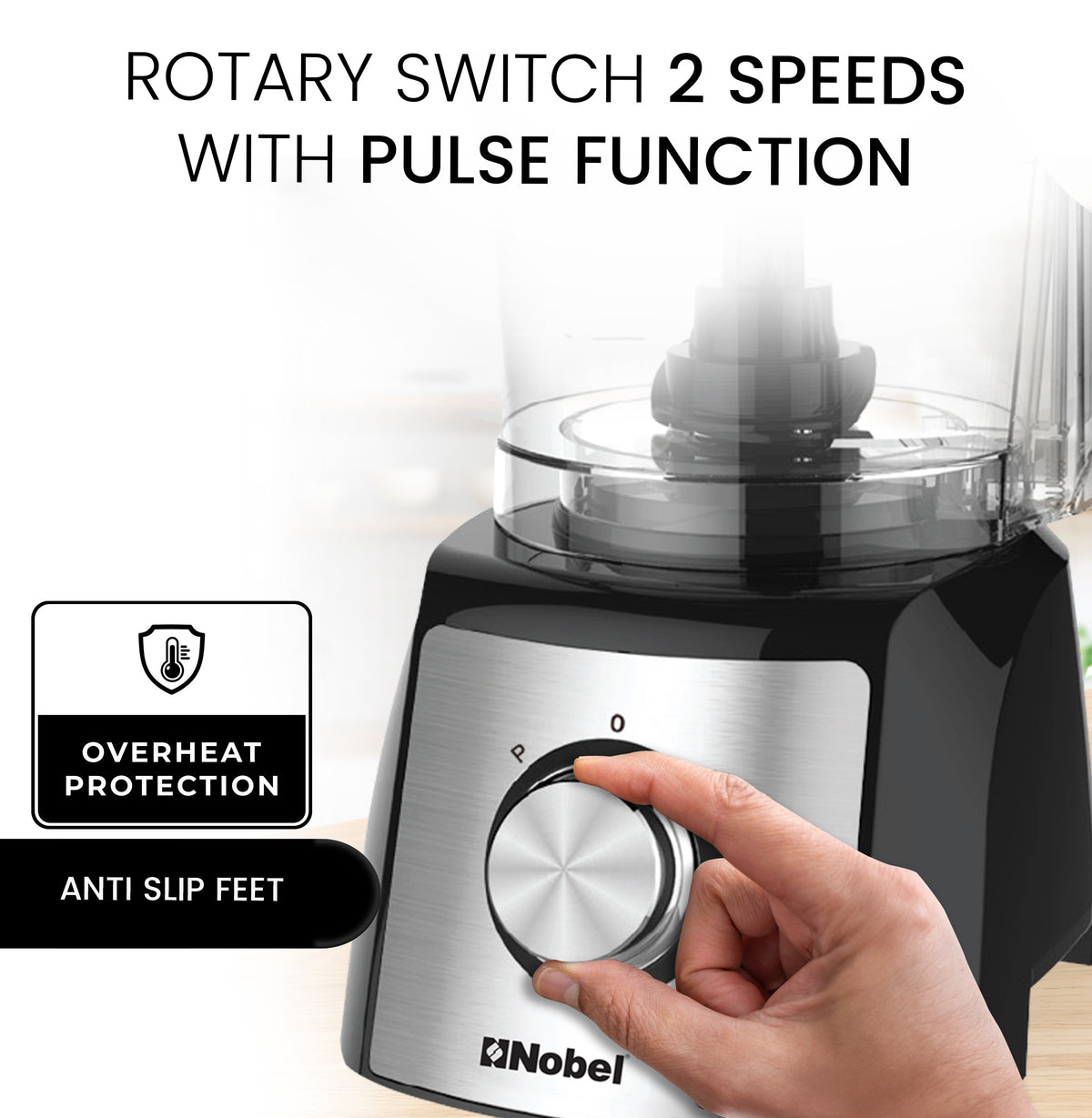 NOBEL 10 in 1 Juicer Food Factory 1.5 Litre 800W 2 Speed - Pulse 3 Cutting Plates Over Heat Protection Anti Slip Feet NFP777E Black with 1 Year Warranty-6