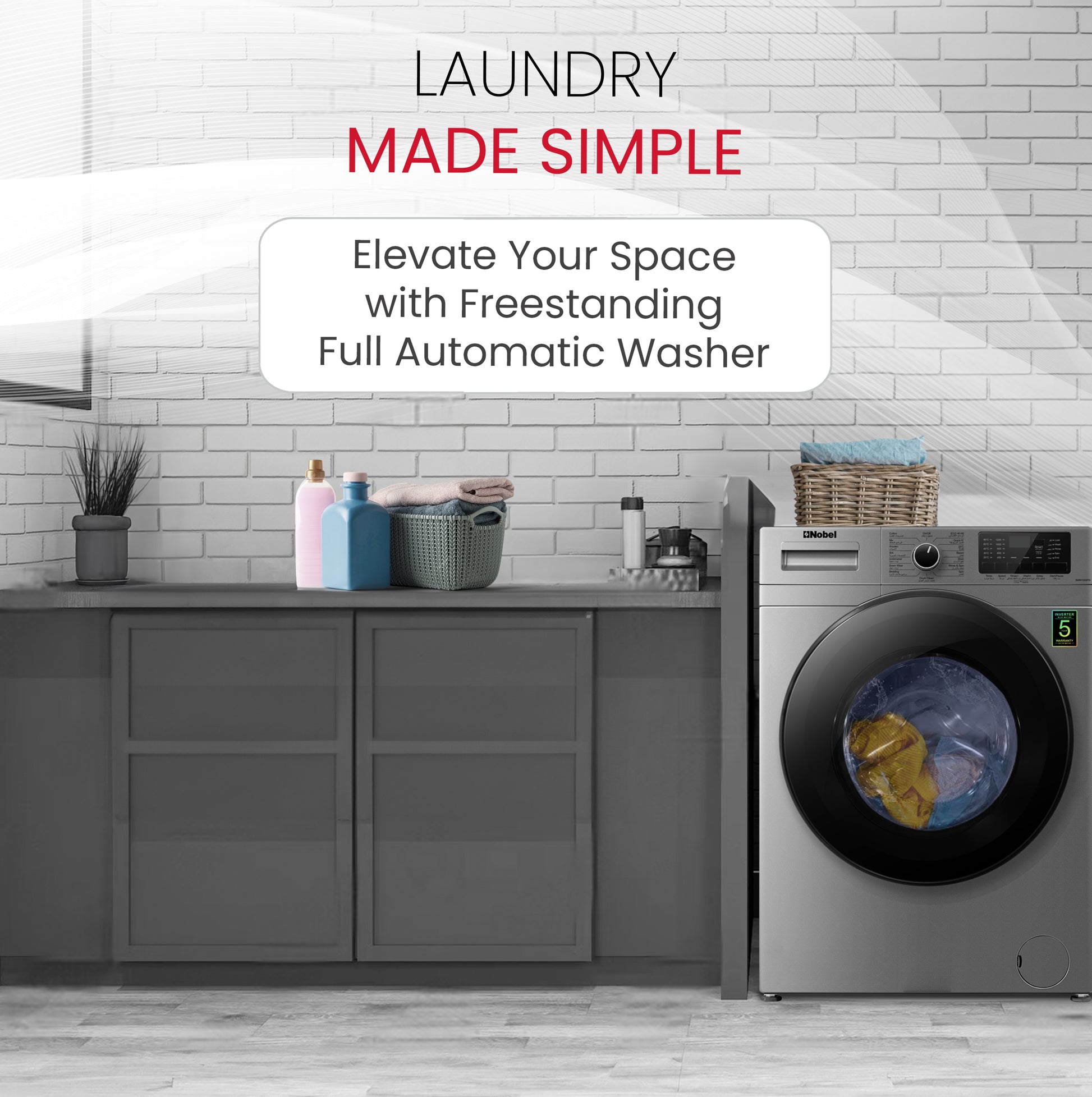 Front Load Washers Silver 10 Kg 1200RPM, Stainless Steel Drum, Inverter BLDC Motor - NWM1000FSI-6