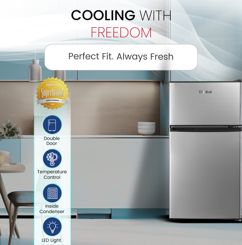Nobel Double Door Refrigerator 125L Gross / 73L Net Compact Fridge with Vegetable Crisper, LED Light – NR125E-6