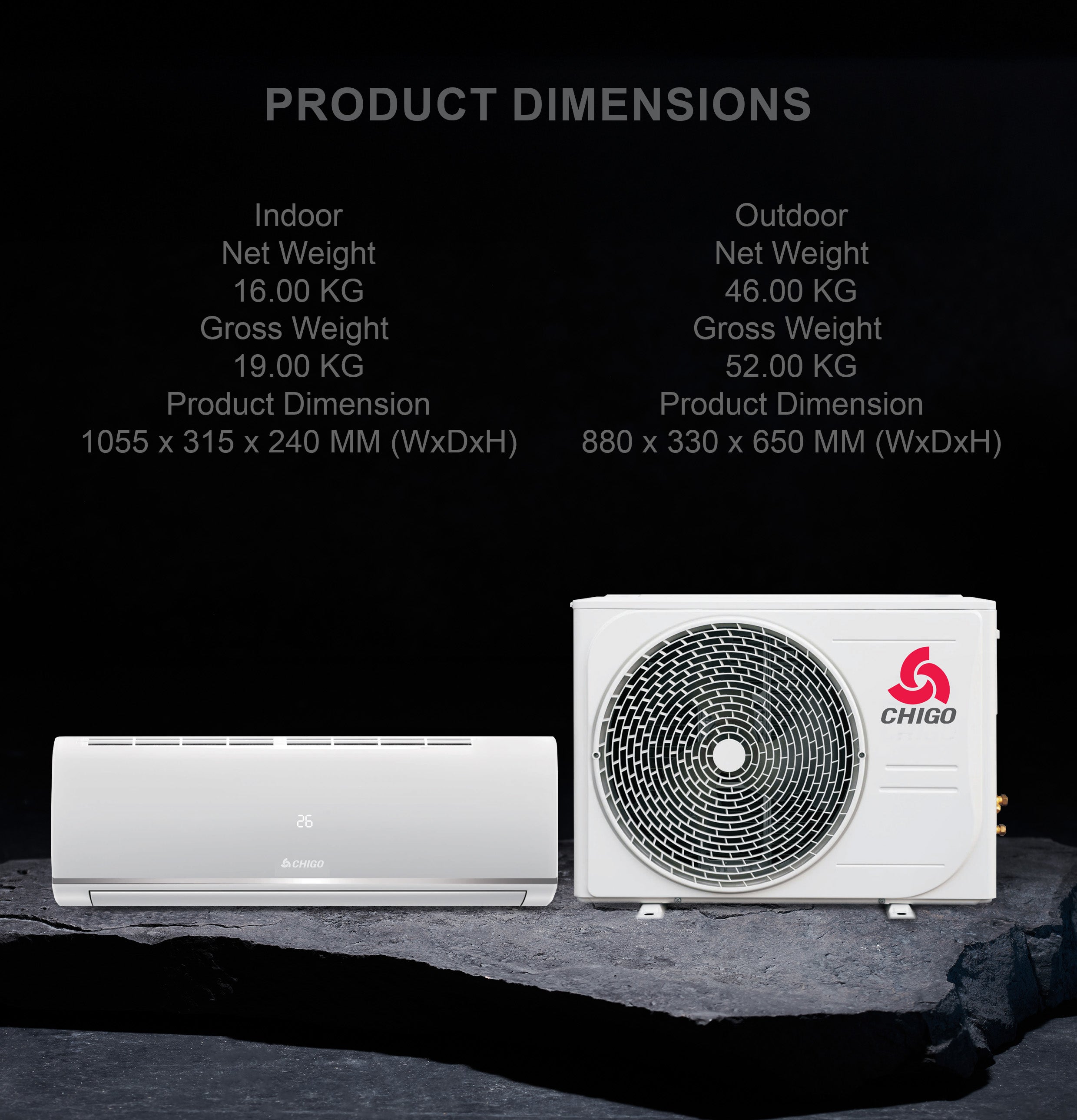 2 Ton Split Air Conditioner | 24000 BTU | T3 Climate | Low Noise | R410a Refrigerant | 4-Way Airflow & Auto Restart | Golden Fin | Rotary Compressor 2300 W 2300 W CSA24CO White