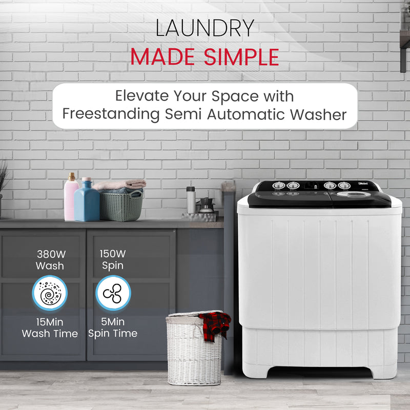 Semi-Automatic Twin Tub Washing Machine 7.0Kg Wash /5.5Kg Spin Capacity Efficient Washer - NWM800-6