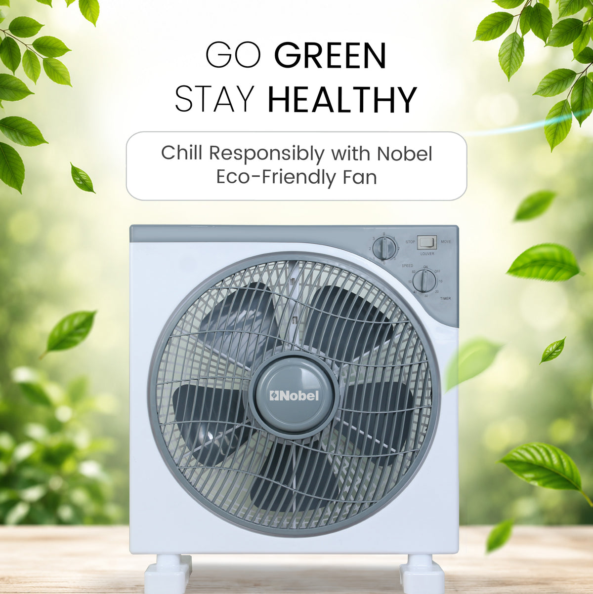 Nobel 12" Blade Box Fan, 3 Speed, Oscillation, Copper Motor, 5 Polypropylene Blade, 60-Minute Timer, Strong Airflow, Quiet Operation, 1200 RPM, 60W NBF12 White-6