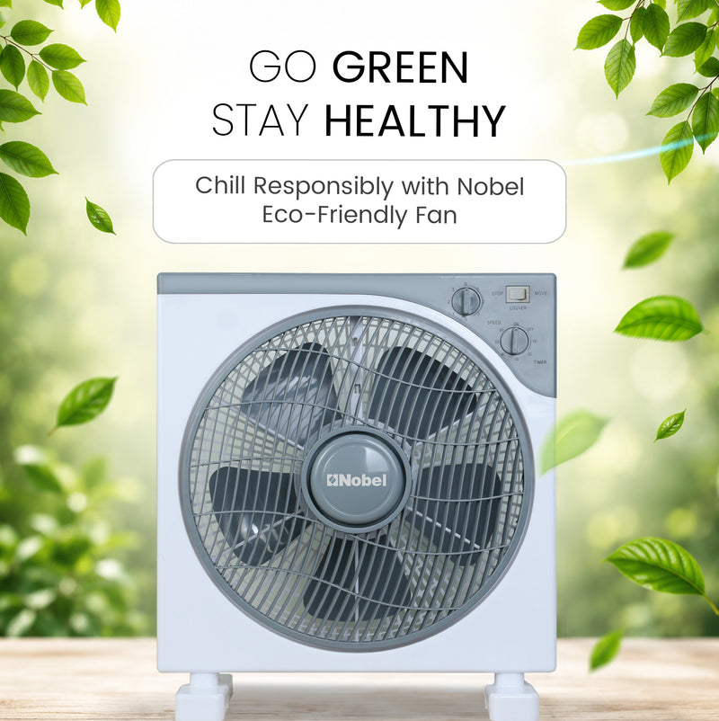 Nobel 12" Blade Box Fan, 3 Speed, Oscillation, Copper Motor, 5 Polypropylene Blade, 60-Minute Timer, Strong Airflow, Quiet Operation, 1200 RPM, 60W NBF12 White-6