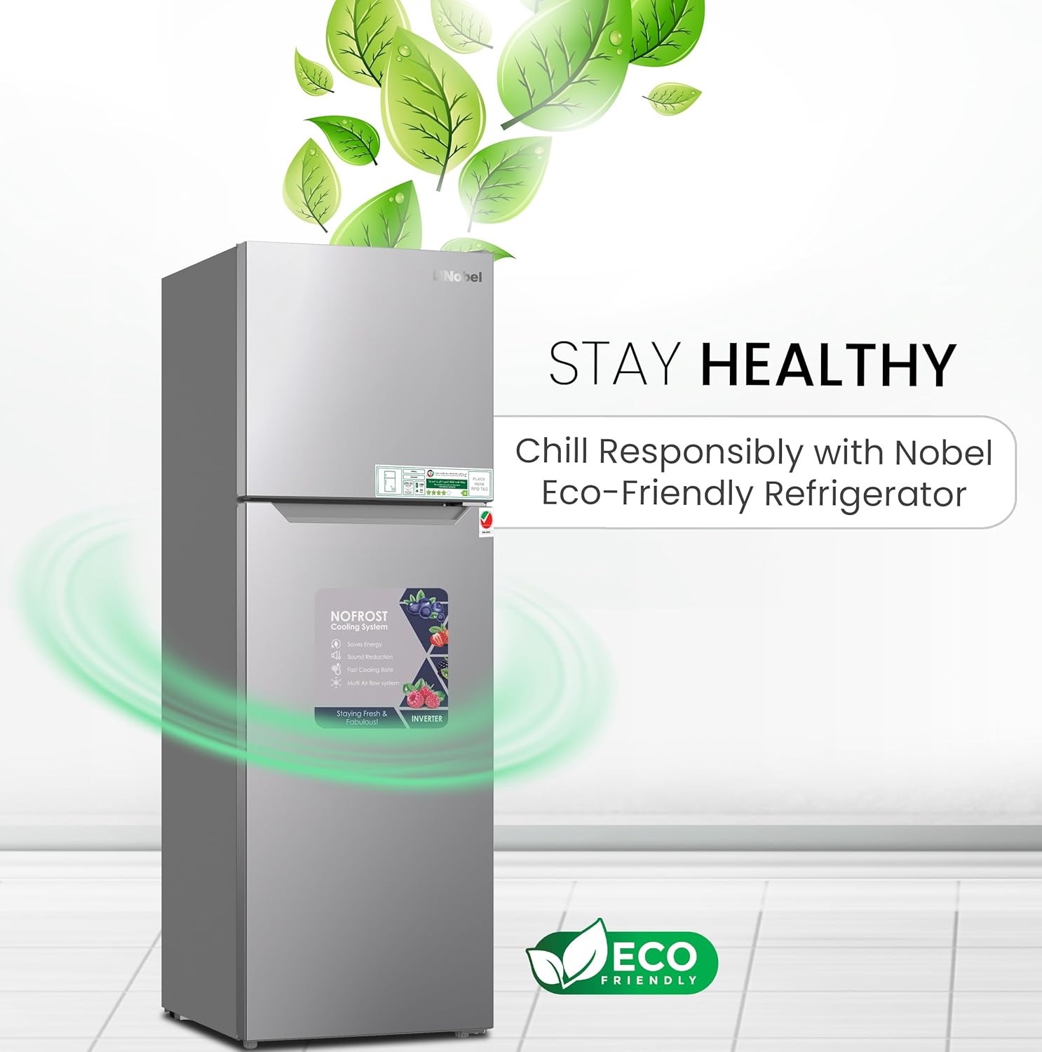 270L Gross / 180L Net Capacity Double Door Refrigerator, NoFrost, Electronic Control System, Inside Condenser - NR350NF-7
